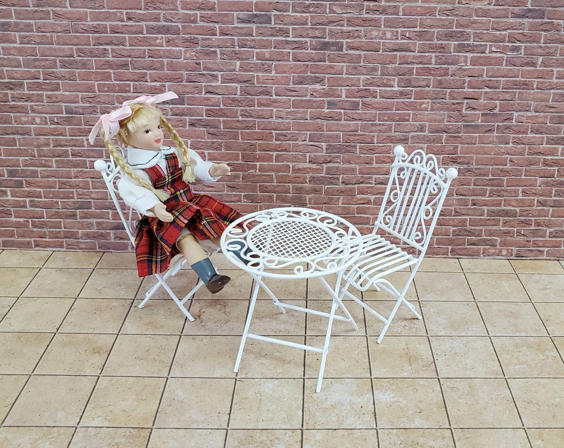 Dollhouse Miniature Patio Set Metal Table 2 Chairs 1:12 Scale Miniature Furniture Fairy Garden Bistro