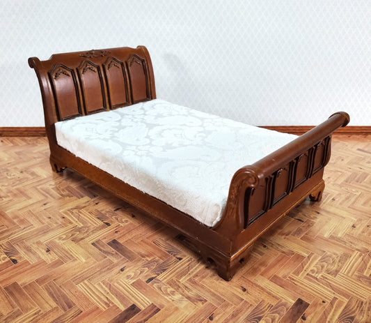JBM Dollhouse Bed Large Victorian Style 1:12 Miniature Furniture Walnut Finish