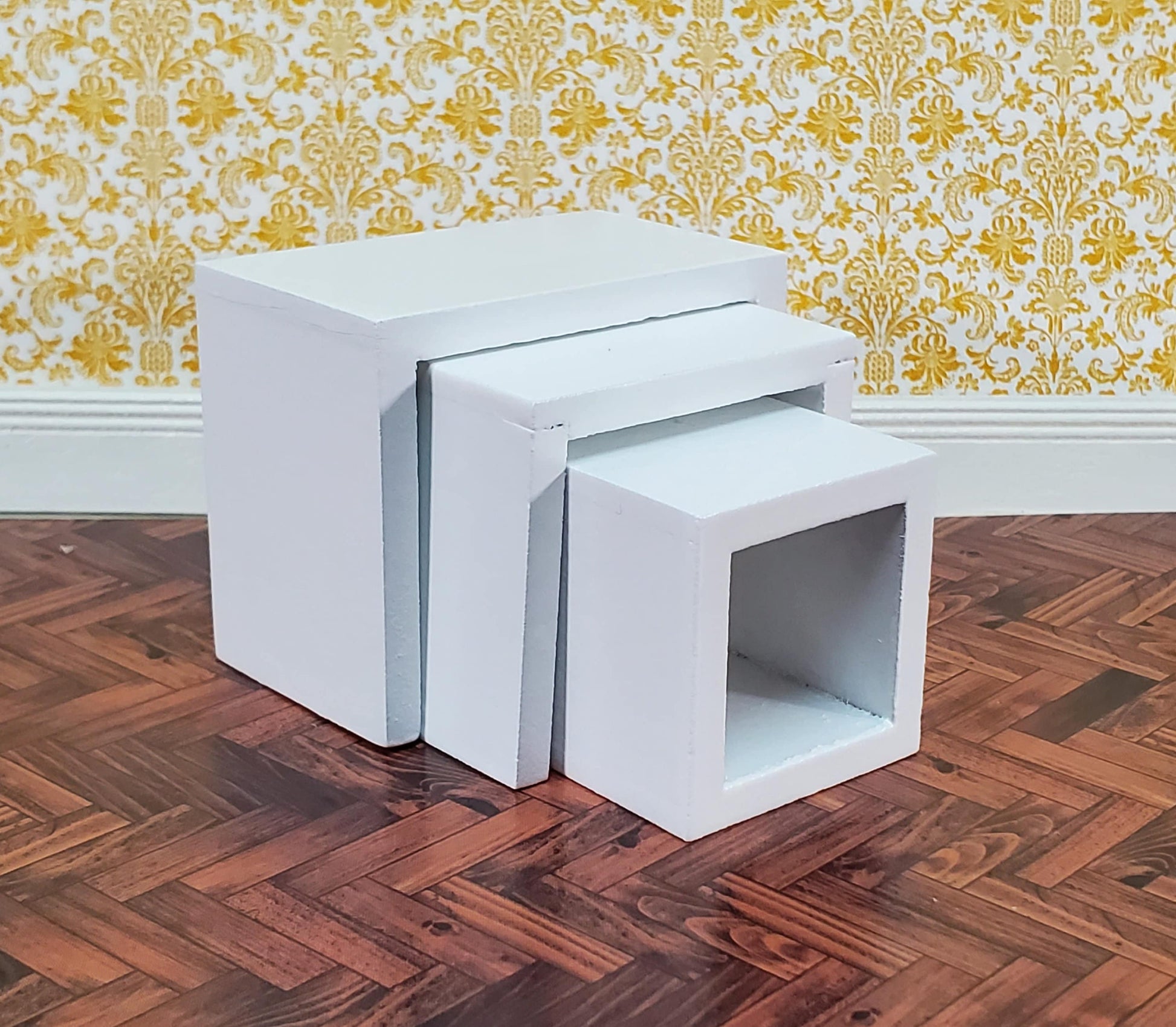 Dollhouse Nesting Tables Set of 3 Square Modern White 1:12 Scale Miniature Furniture