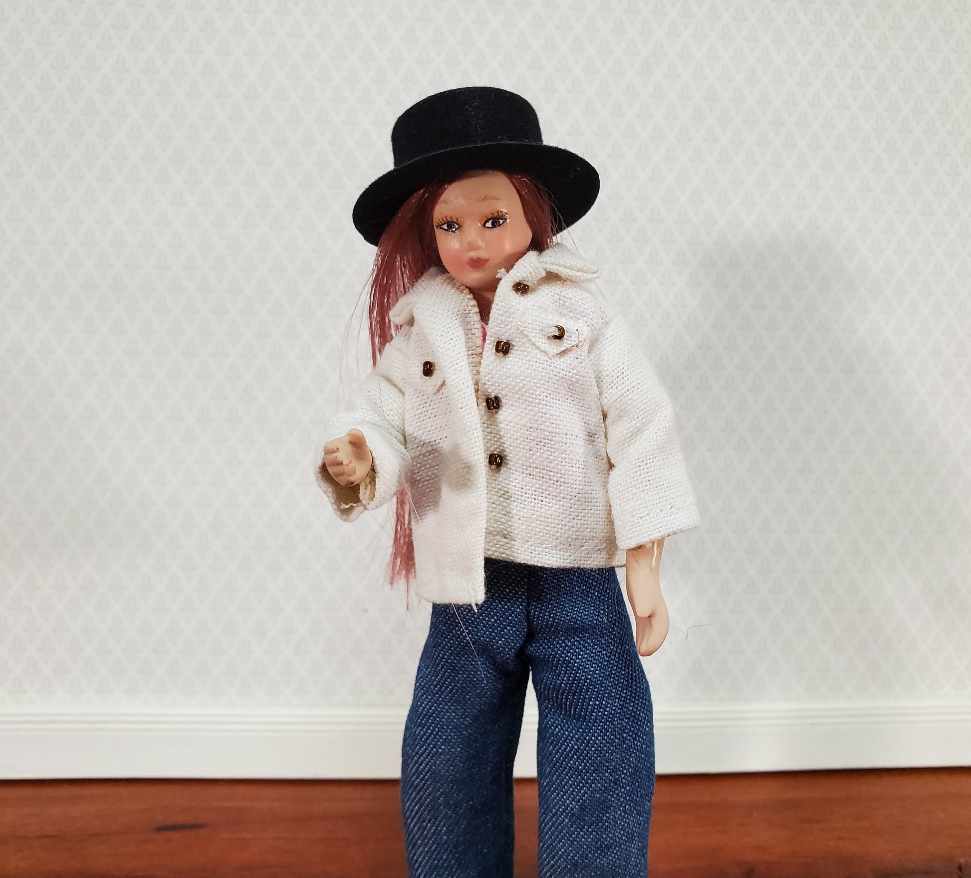 Dollhouse Top Hats Set of 2 Black Wearable Flocked 1:12 Scale Miniature Steampunk