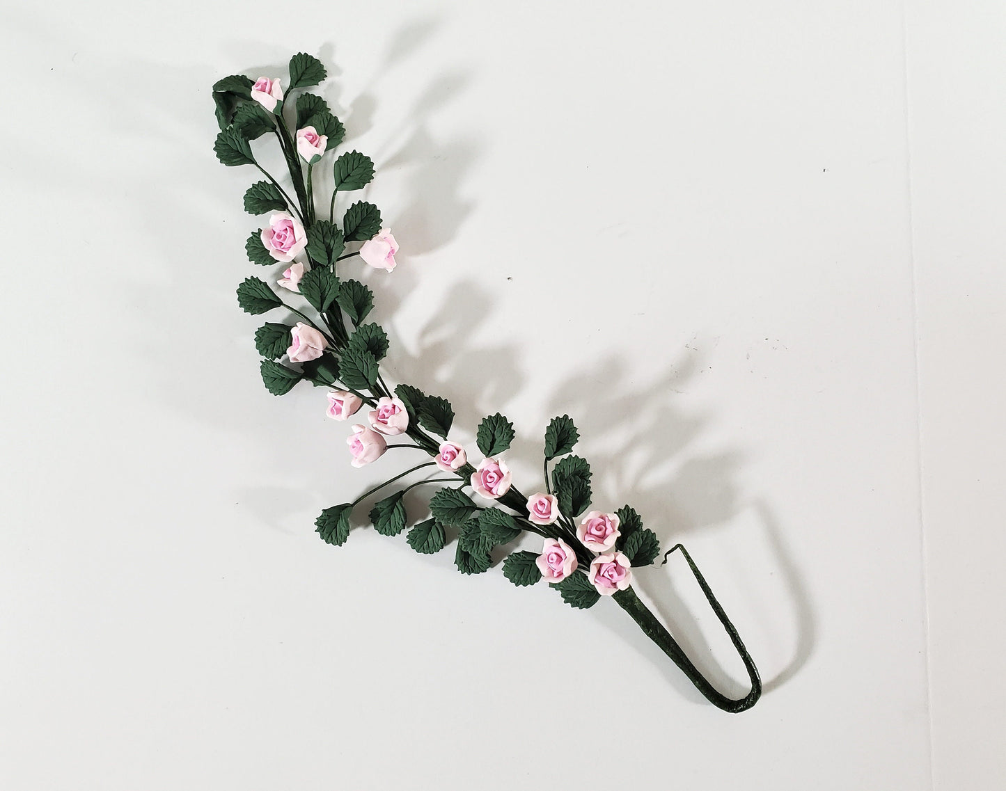 Dollhouse Climbing Roses Pink Bendable 7" Clay Miniature Flowers Garden
