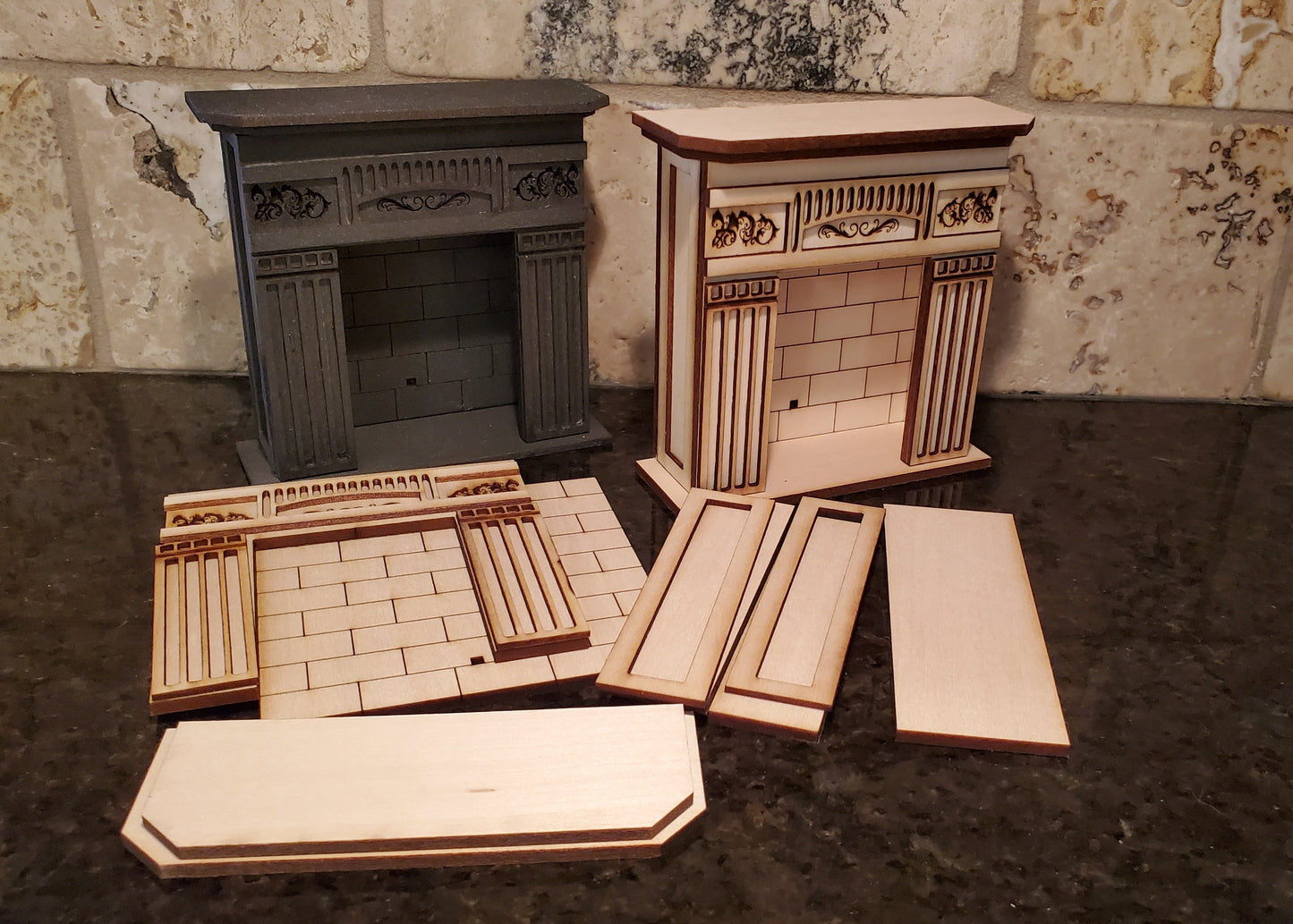 Dollhouse Fireplace KIT Victorian Style DIY 1:12 Scale Original Design Laser Cut