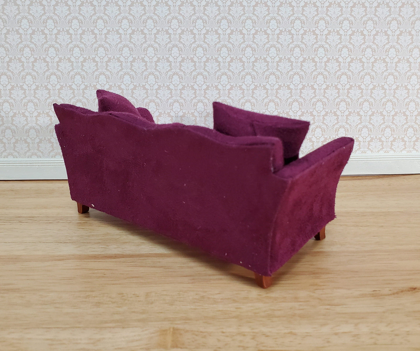 Dollhouse Sofa Couch Plum Burgundy Modern Style 1:12 Scale Miniature Furniture