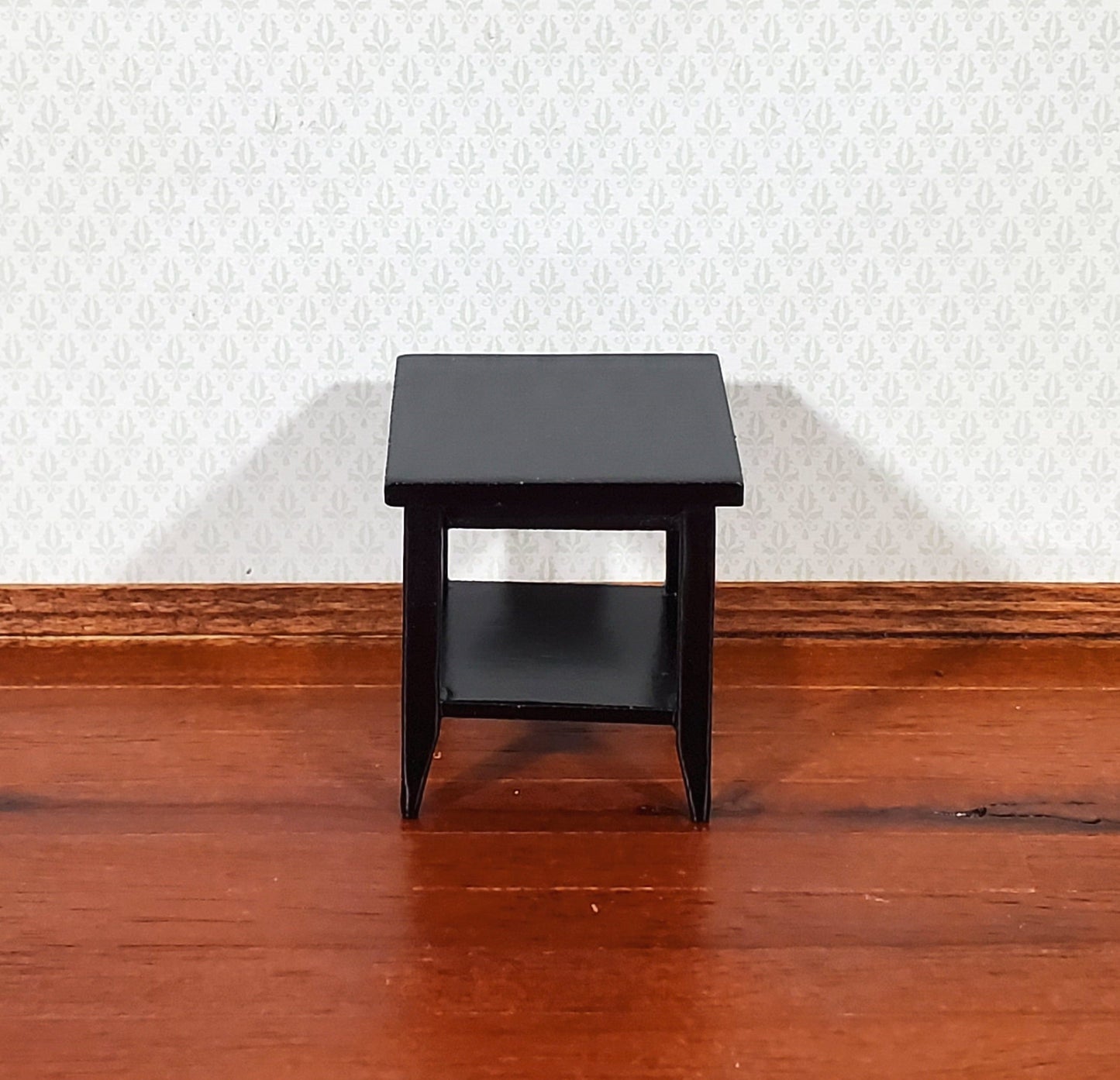 Dollhouse Side Table with Shelf Modern Style Wood Black Finish 1:12 Scale Miniature Furniture