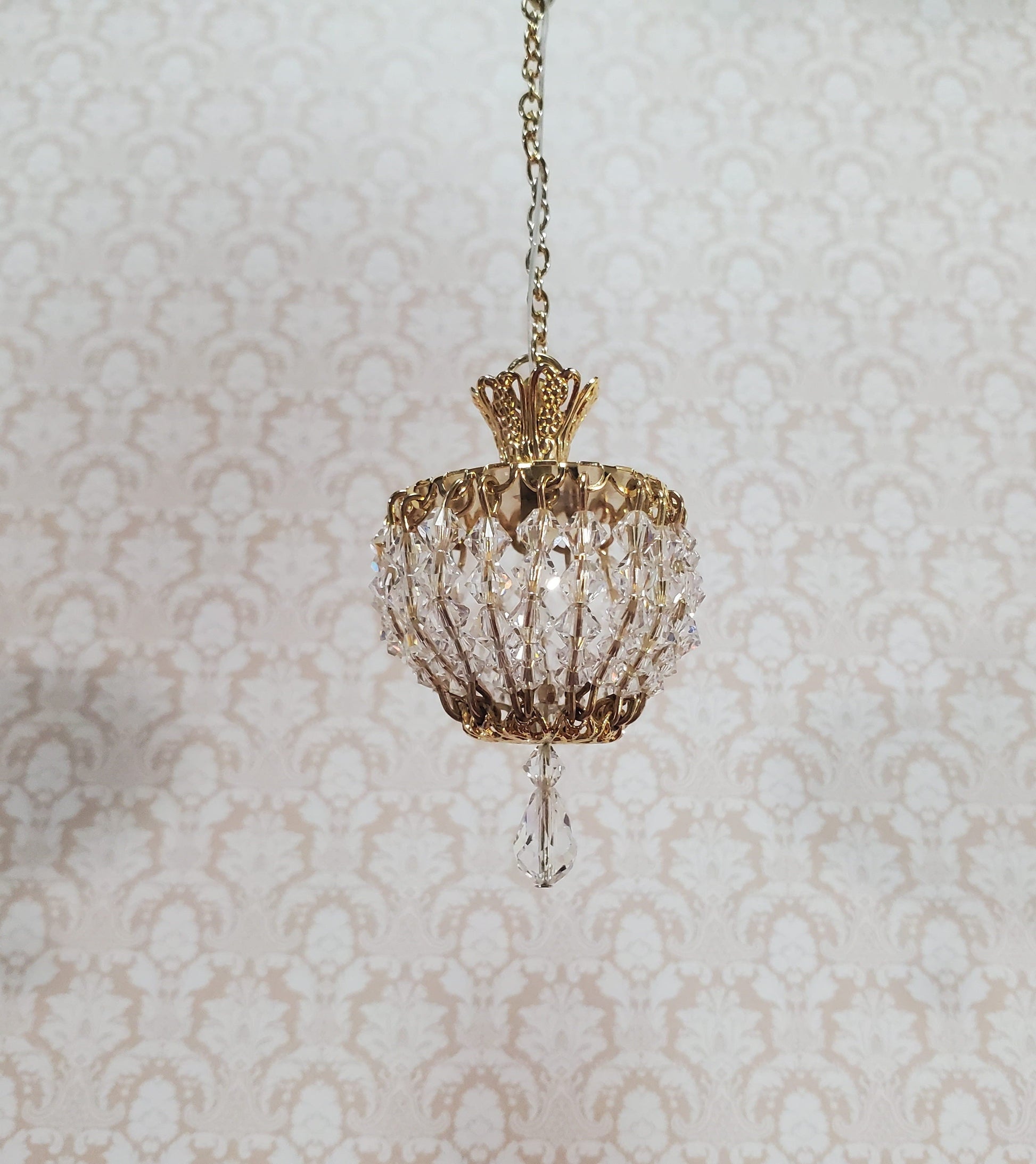 Dollhouse Crystal Ceiling Light Round Real Glass 12 Volt 1:12 Scale Miniature