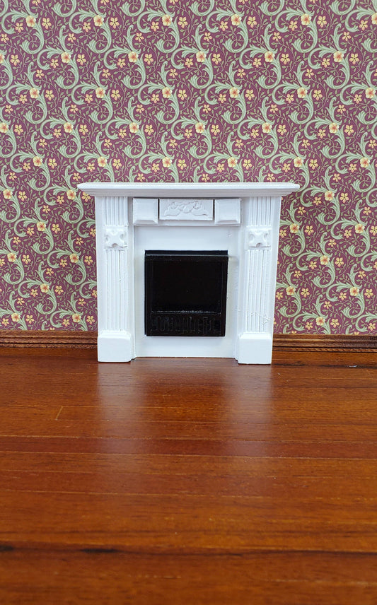 Dollhouse Miniature Fireplace Wood White Finish 1:12 Scale Furniture
