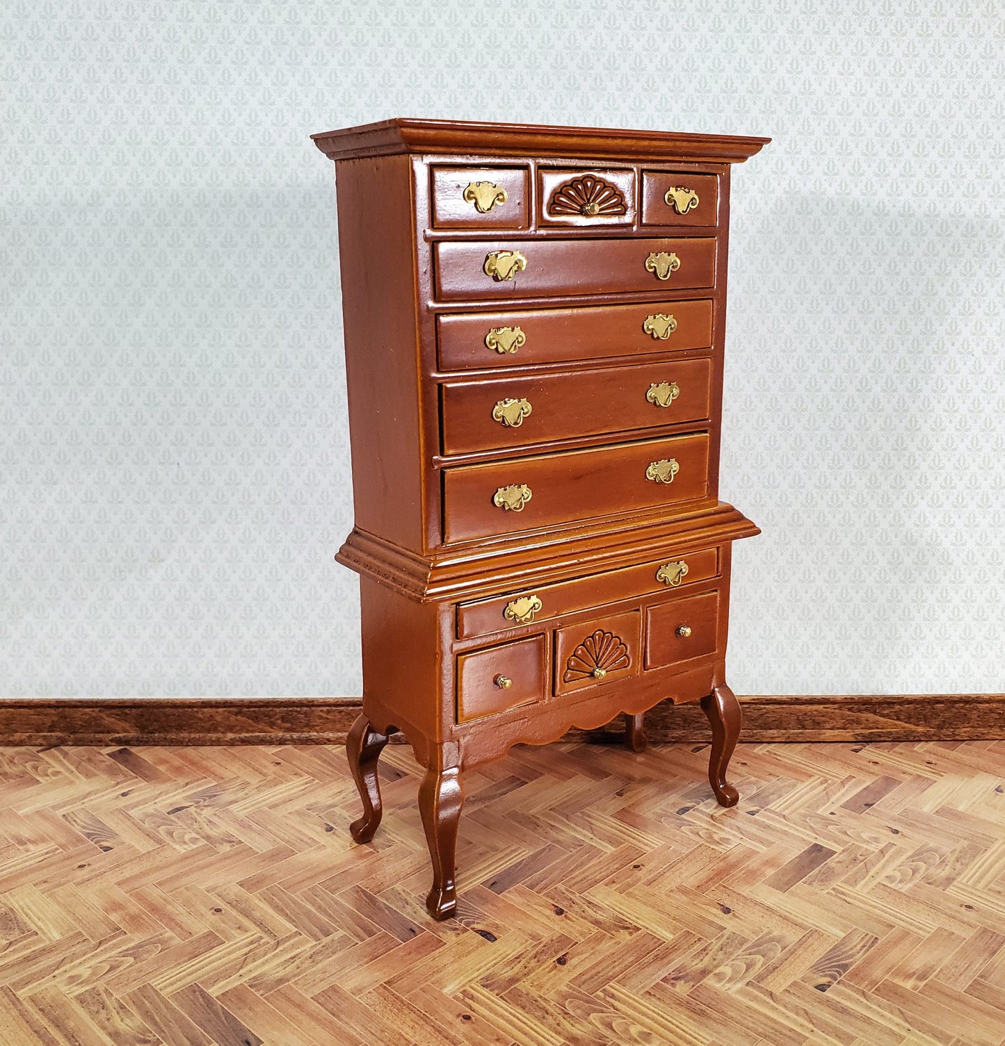 Dollhouse Highboy Dresser Queen Anne Victorian Walnut Finish 1:12 Scale Miniature Furniture