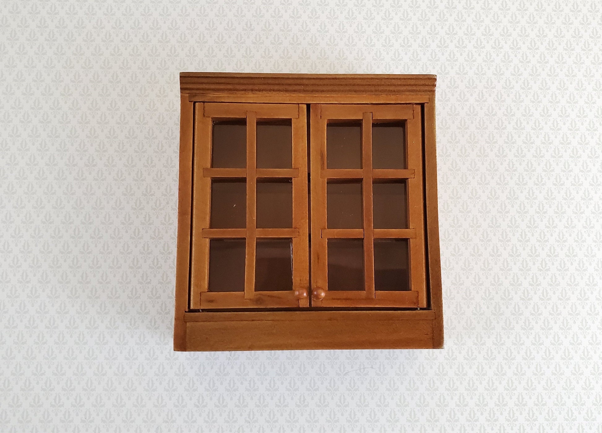 Dollhouse Miniature Upper Kitchen Cabinet Walnut Finish 1:12 Scale Hanging Cabinet