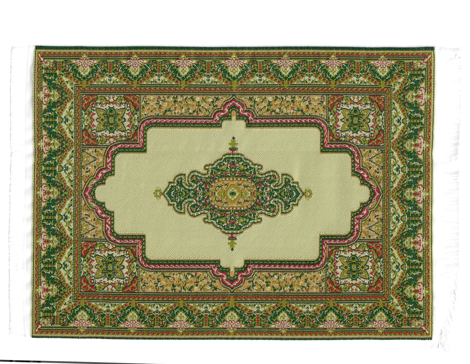 Dollhouse Rug Woven Fabric Gold and Green Victorian Style 1:12 Scale Miniature