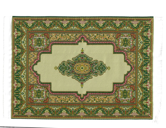Dollhouse Rug Woven Fabric Gold and Green Victorian Style 1:12 Scale Miniature