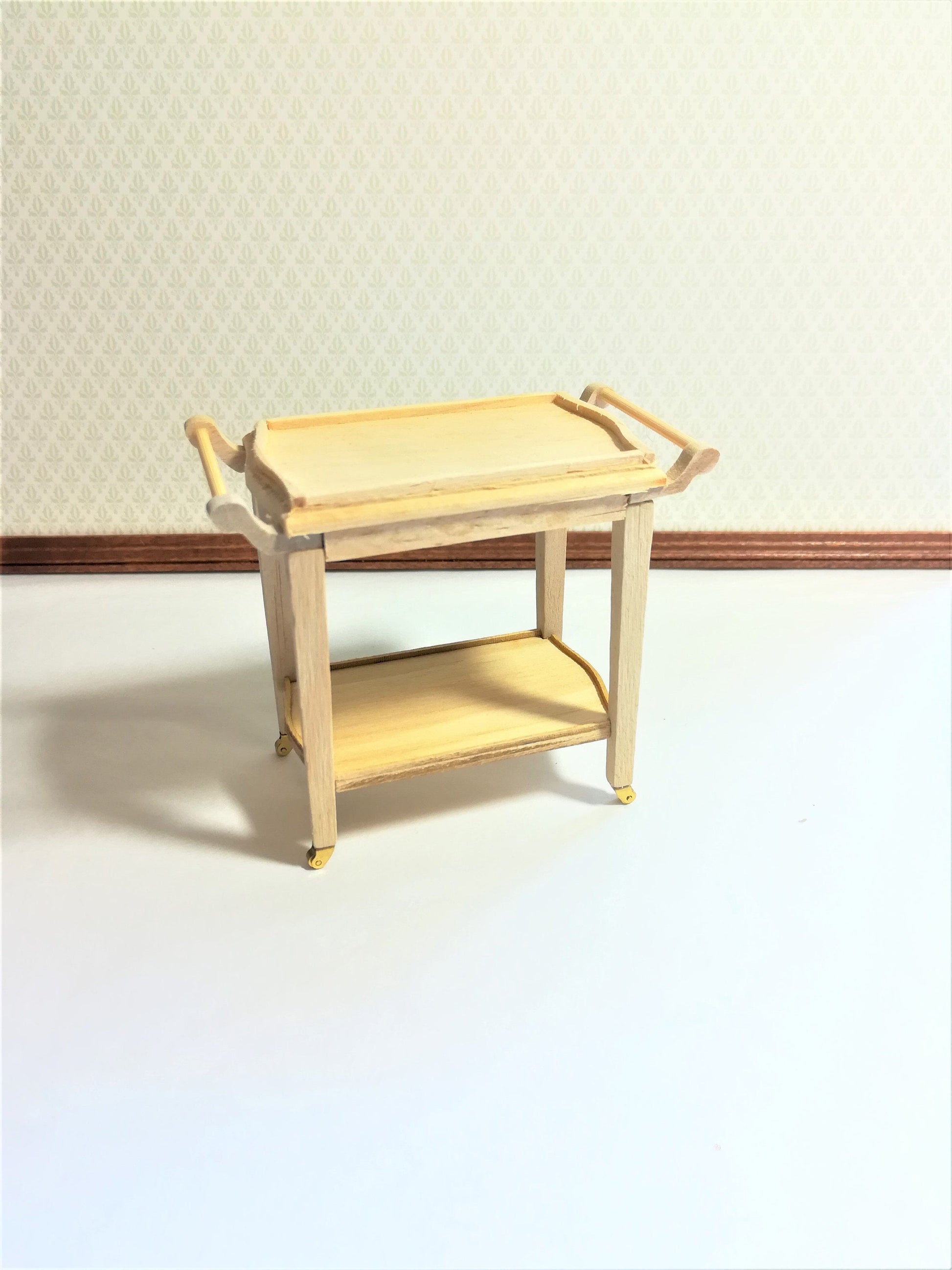 Dollhouse Tea Beverage Serving Cart or Trolley Two Tiered 1:12 Scale Unpainted