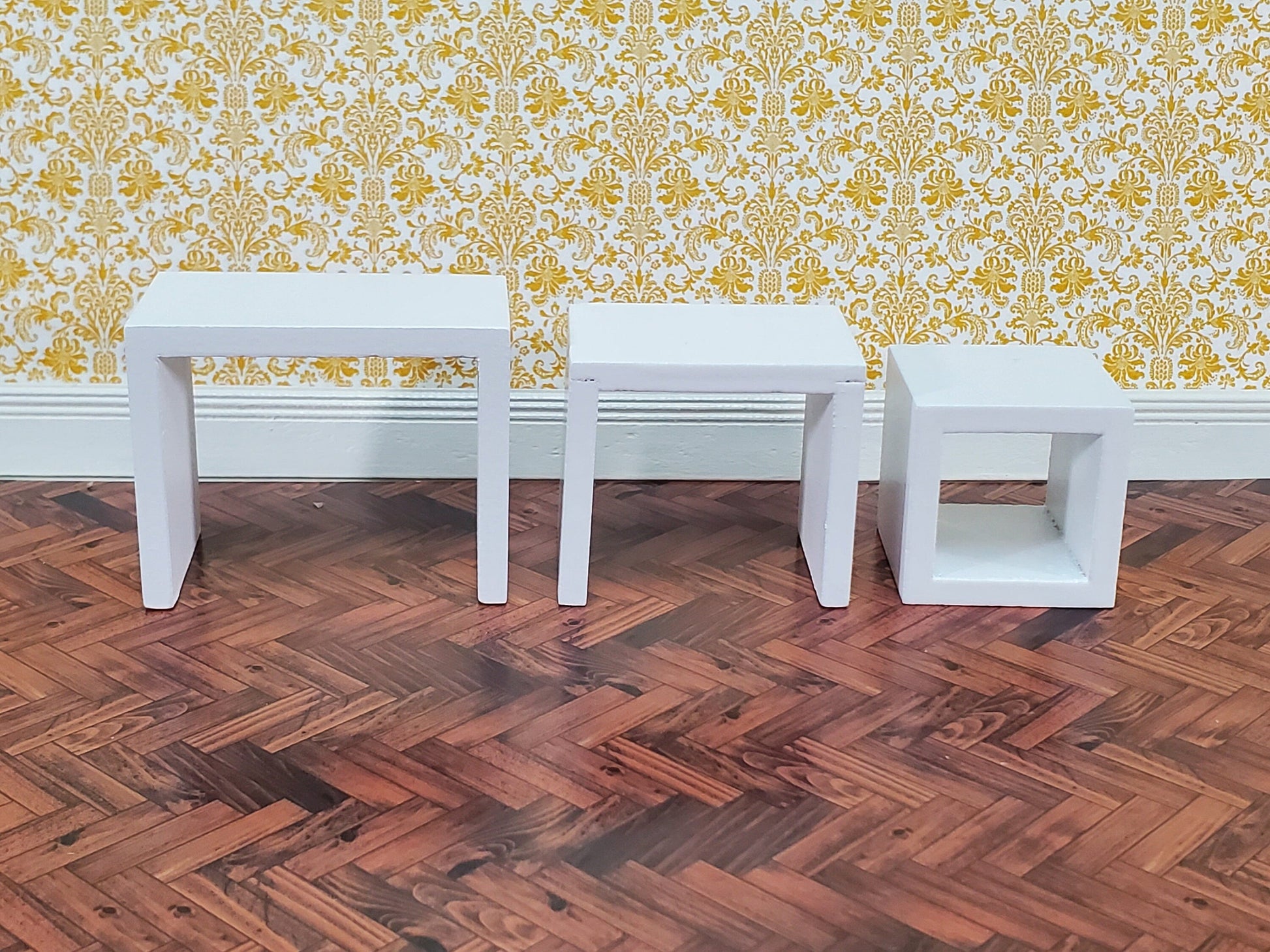 Dollhouse Nesting Tables Set of 3 Square Modern White 1:12 Scale Miniature Furniture