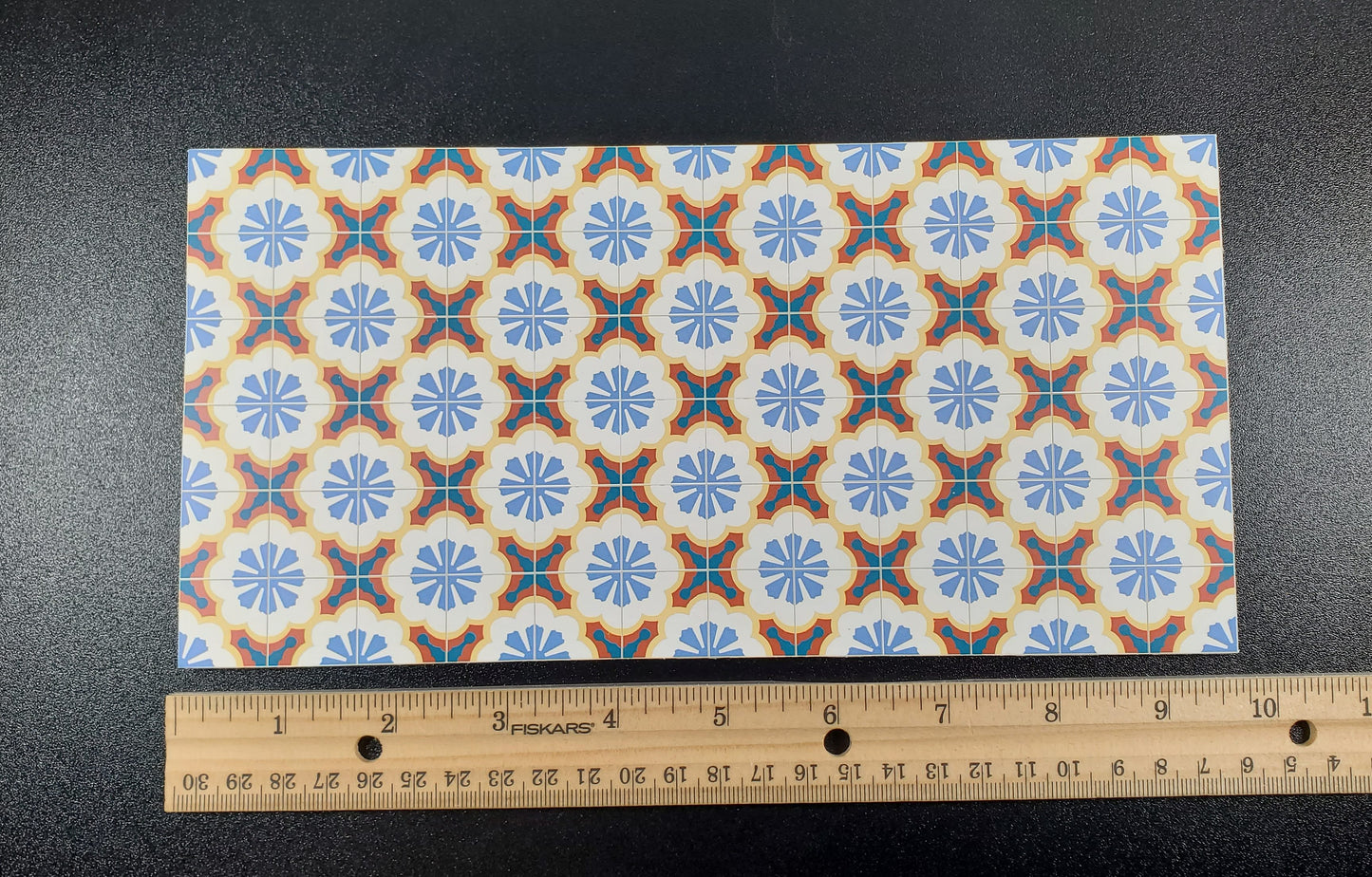 Dollhouse Tile Flooring Sheet Colorful Victorian Mosaic 1:12 Scale Miniature
