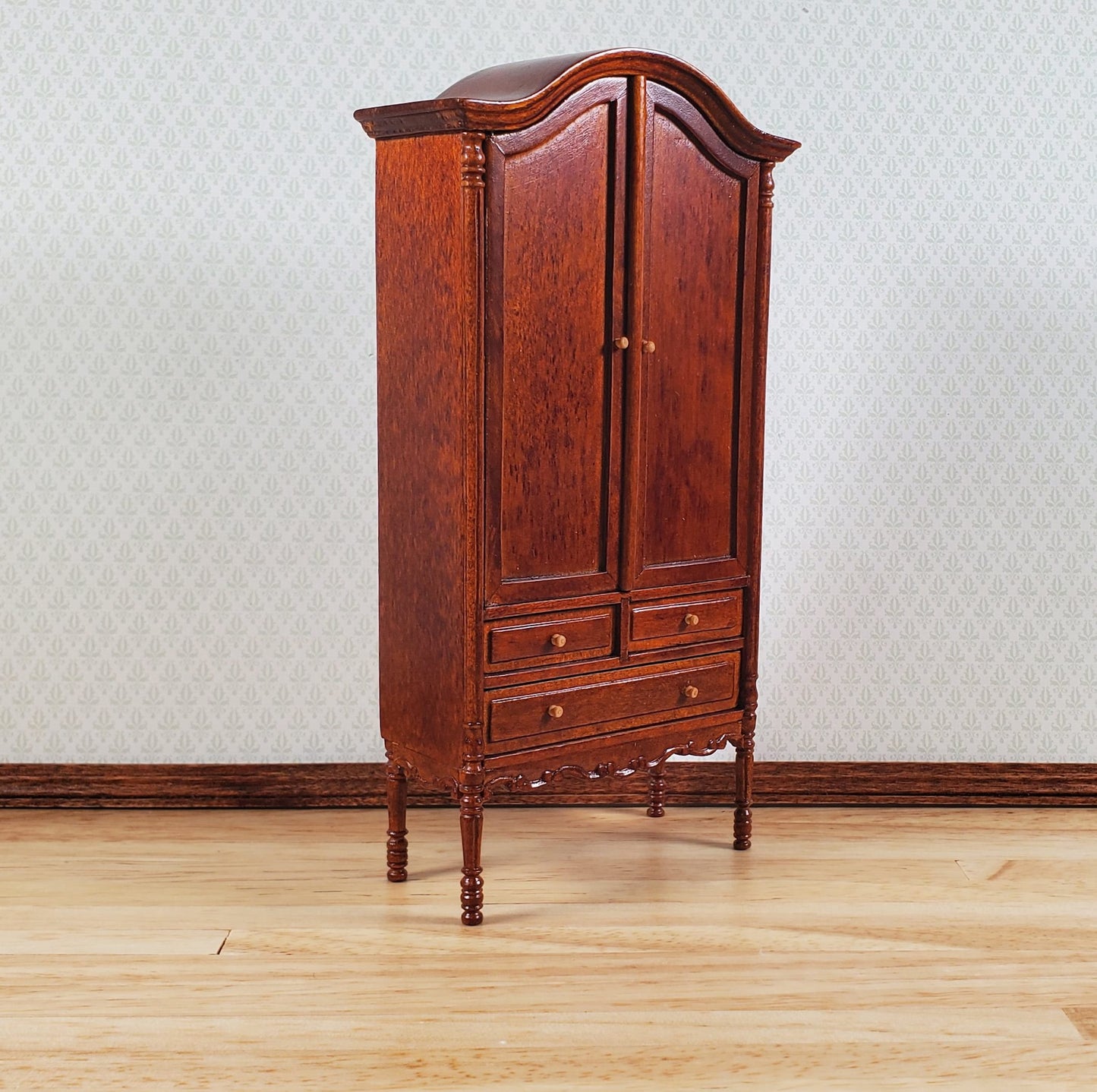 Bespaq Dollhouse Wardrobe 1:12 Scale Miniature Furniture Walnut Finish Estate Piece
