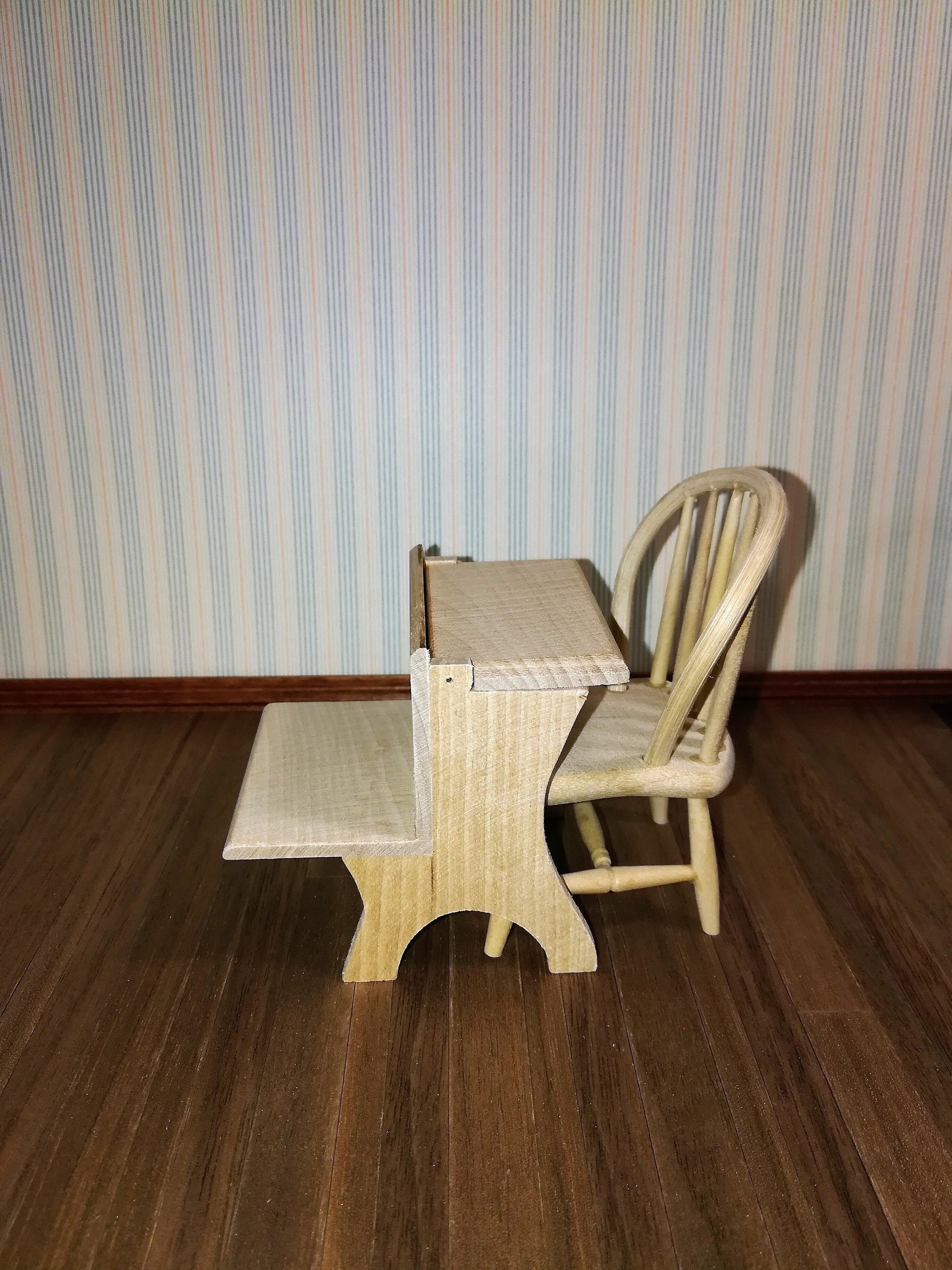 Dollhouse School Desk Unpainted Wood Vintage Style 1:12 Scale Miniature Furniture
