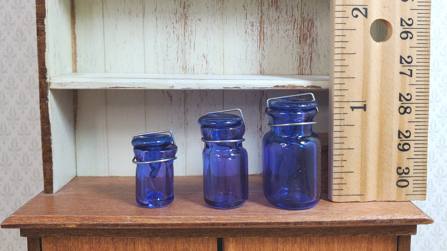 Dollhouse Round Glass Canning Jars Blue/Purple Set of 3 1:12 Scale Miniature