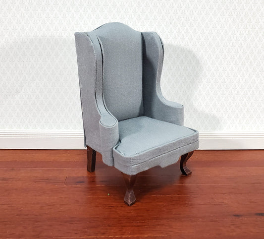 Dollhouse Arm Chair Wing Back Gray Fabric 1:12 Scale Miniature Furniture