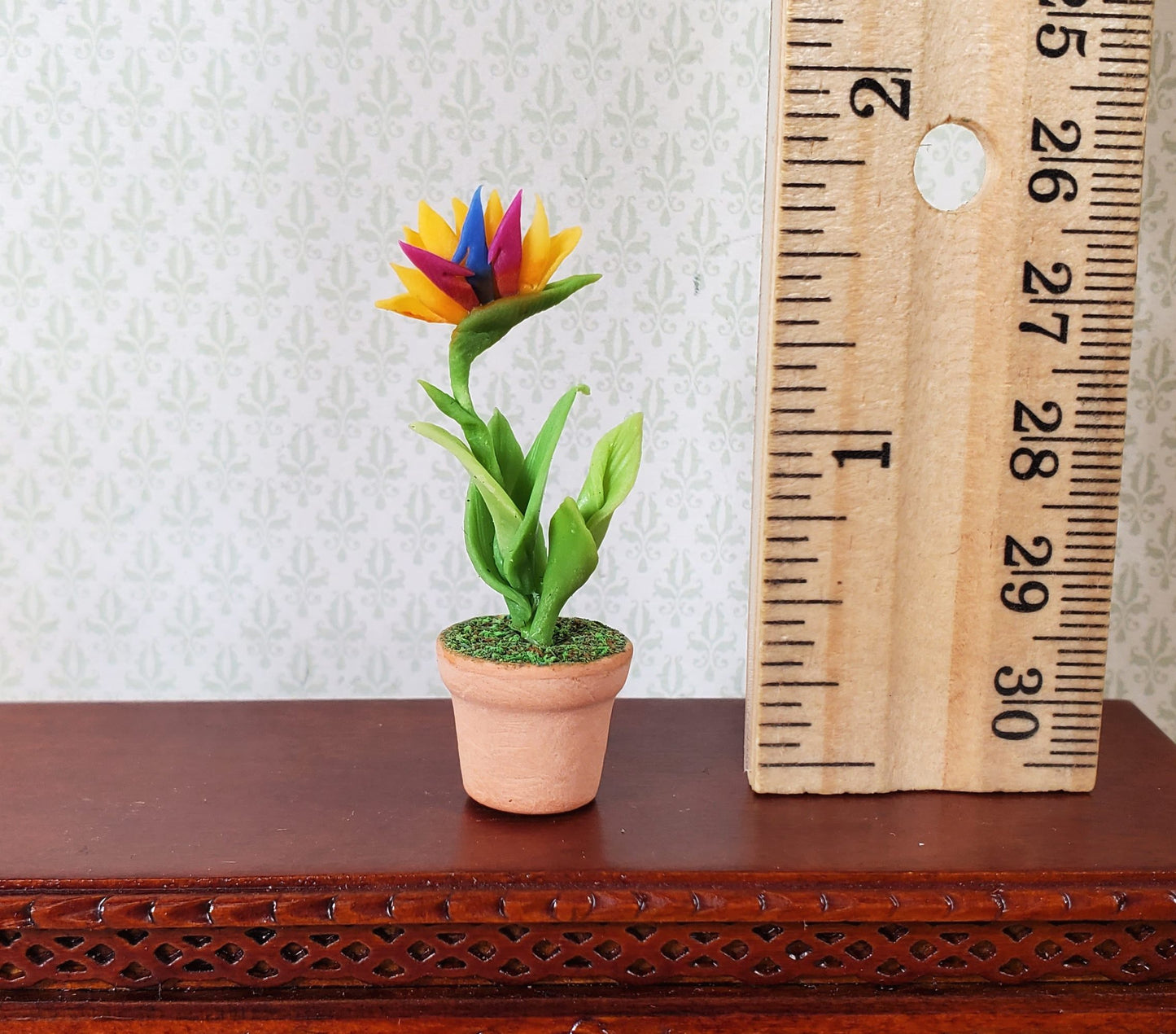 Dollhouse Red & Yellow Bird of Paradise in Terra Cotta Pot 1:12 Scale Miniature