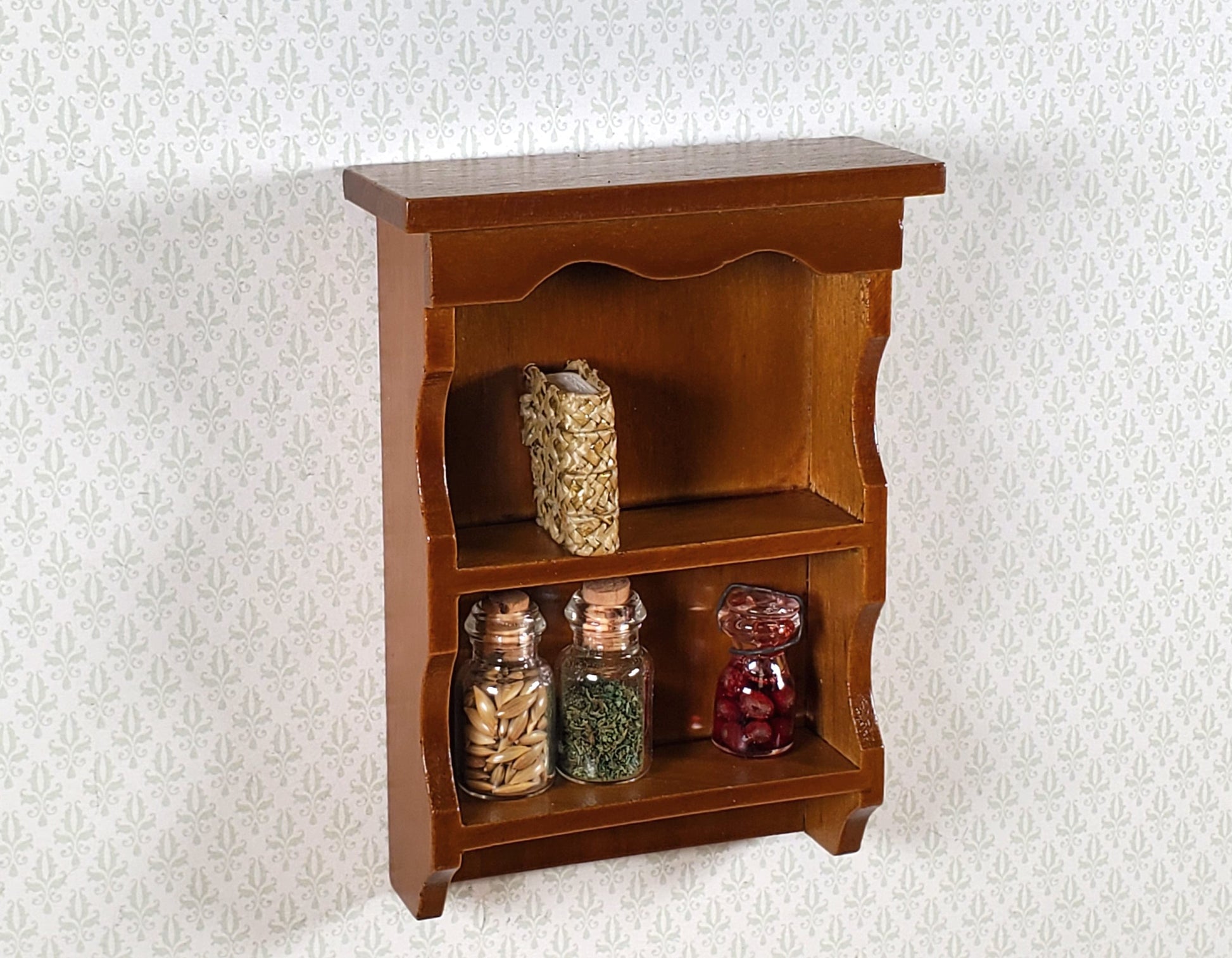Dollhouse Hanging Shelf 1:12 Scale Miniature Walnut Finish Kitchen or Bathroom