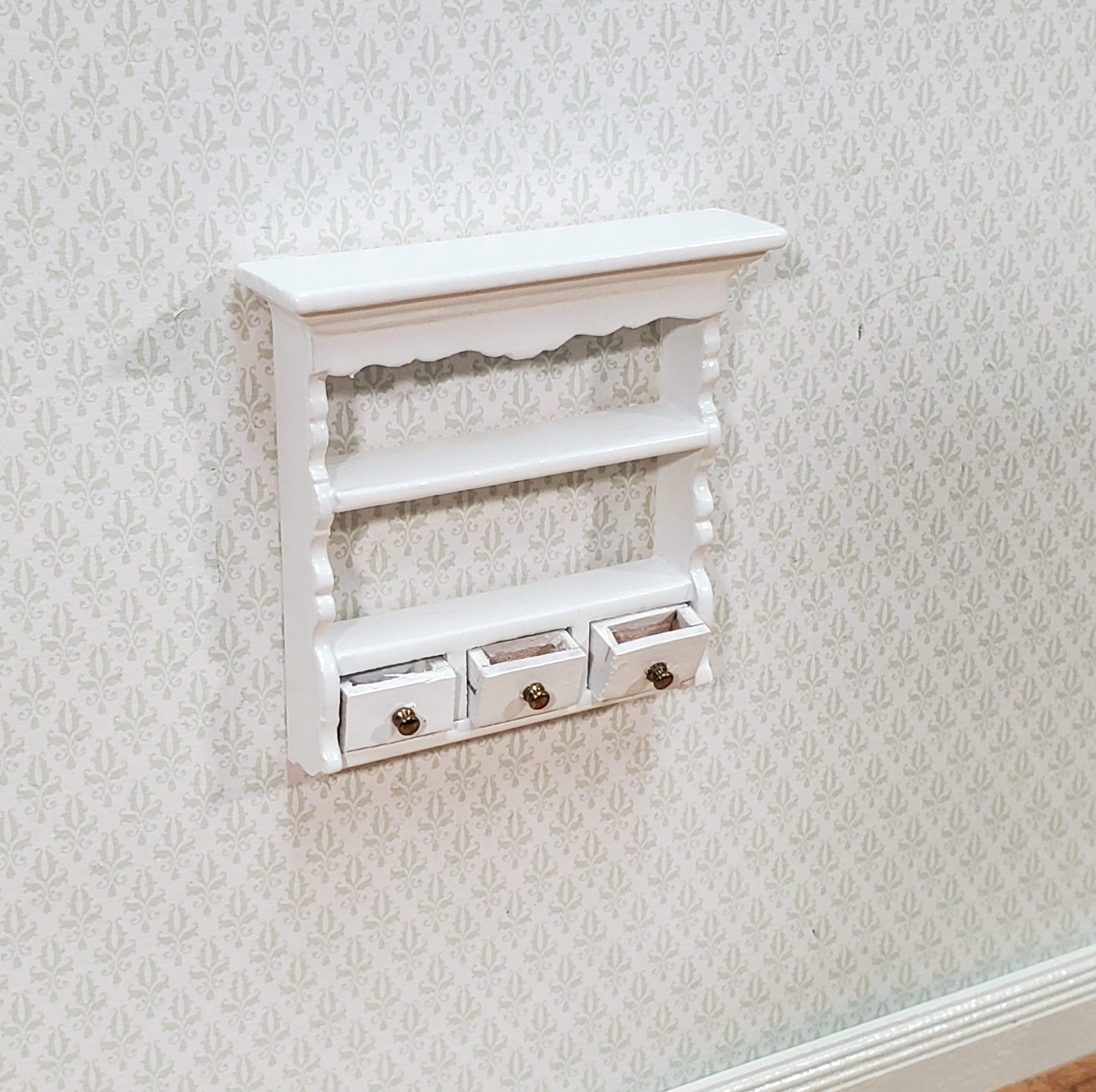 Dollhouse Spice Rack Small Wall Shelf with Drawers WHITE 1:12 Scale Miniature