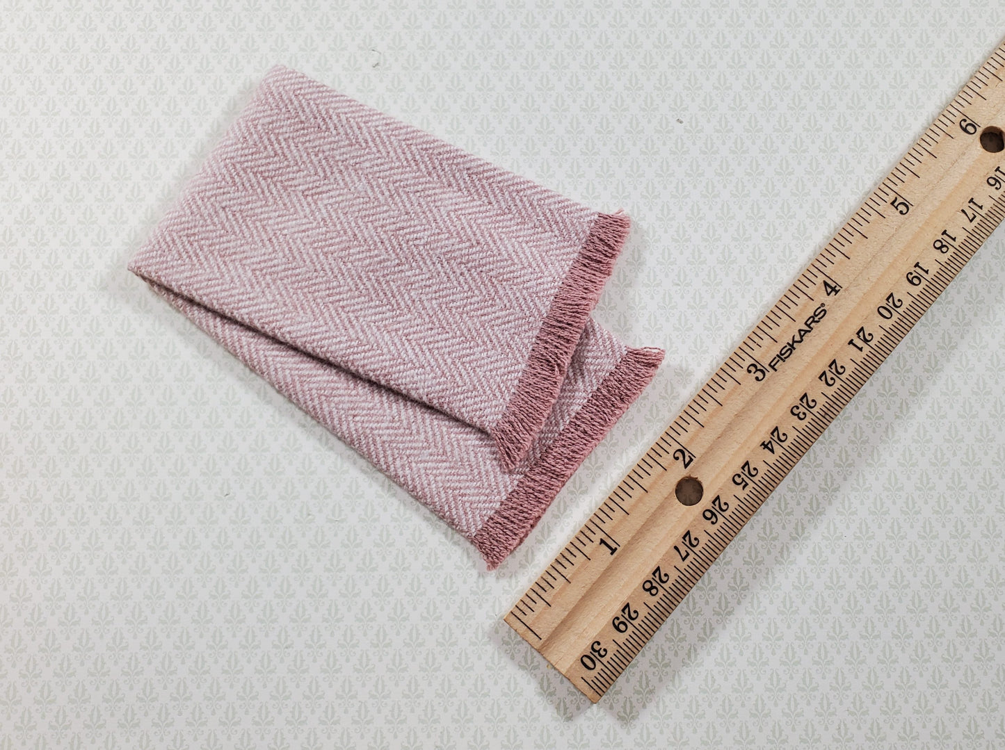 Dollhouse Fringed Blanket Throw Pink Blush & White Herringbone Fabric