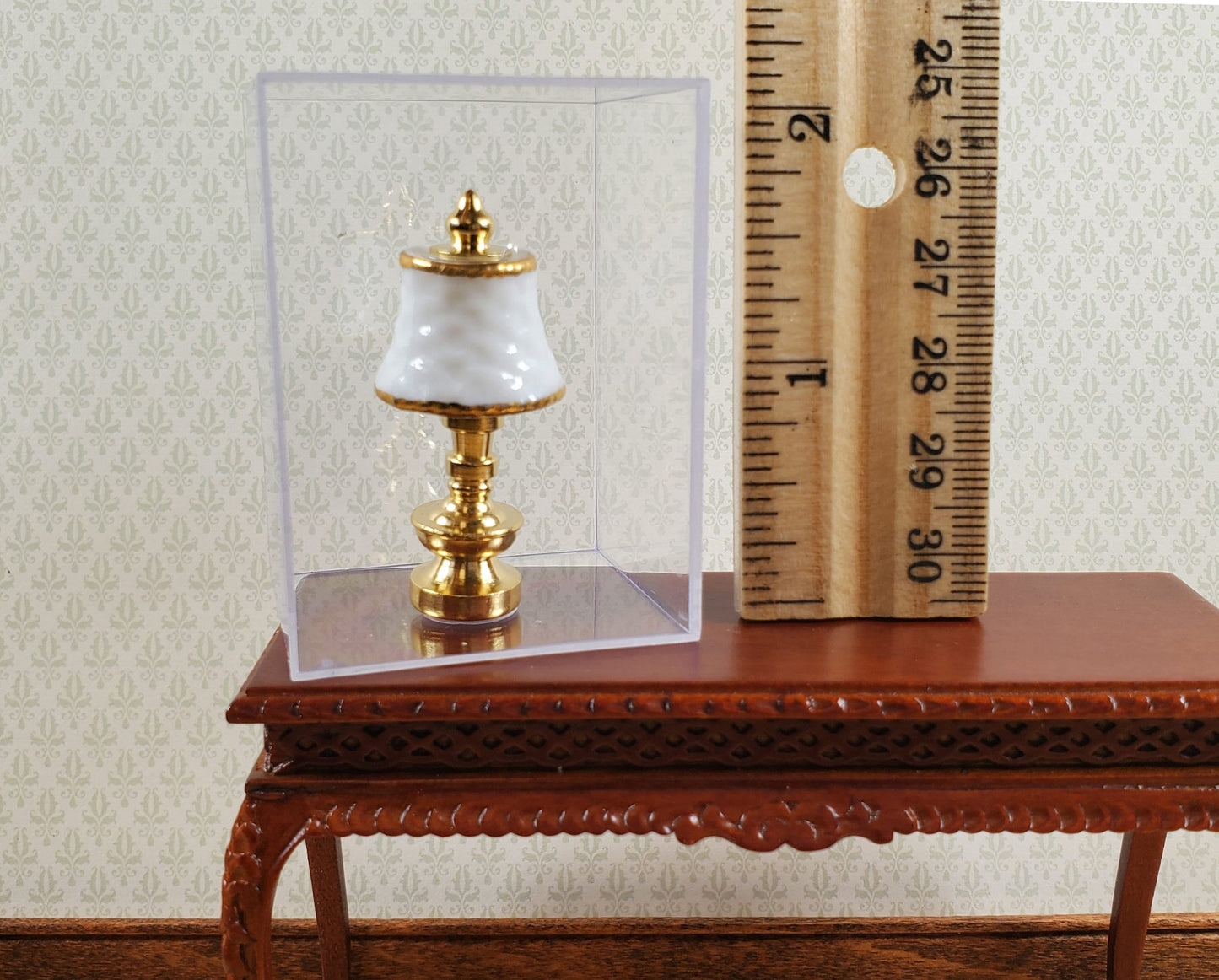 Dollhouse Small Lamp Non-Working White Gold Reutter Porcelain 1:12 Scale