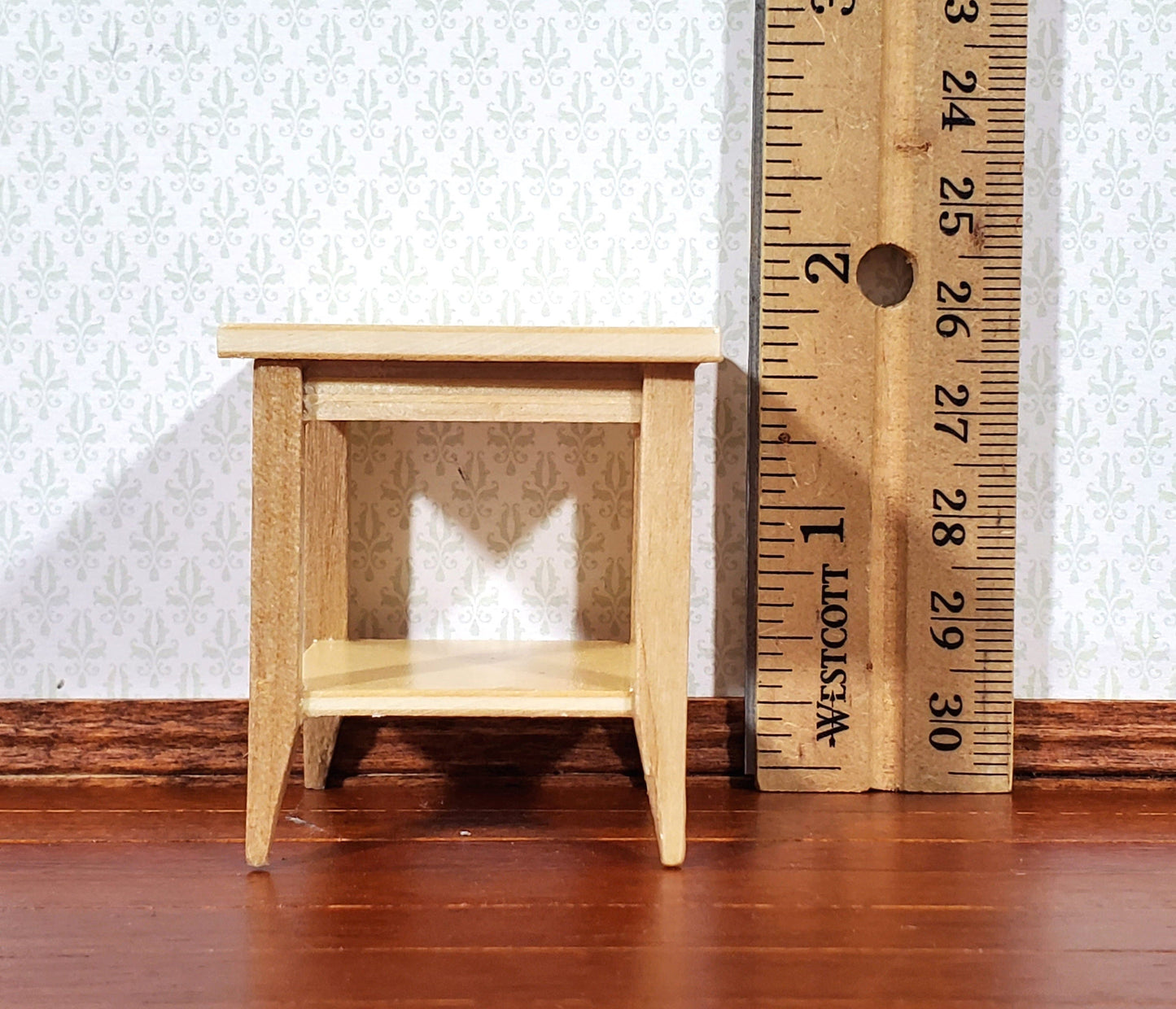 Dollhouse Side Table with Shelf Modern Style Light Oak Finish 1:12 Scale Miniature Furniture