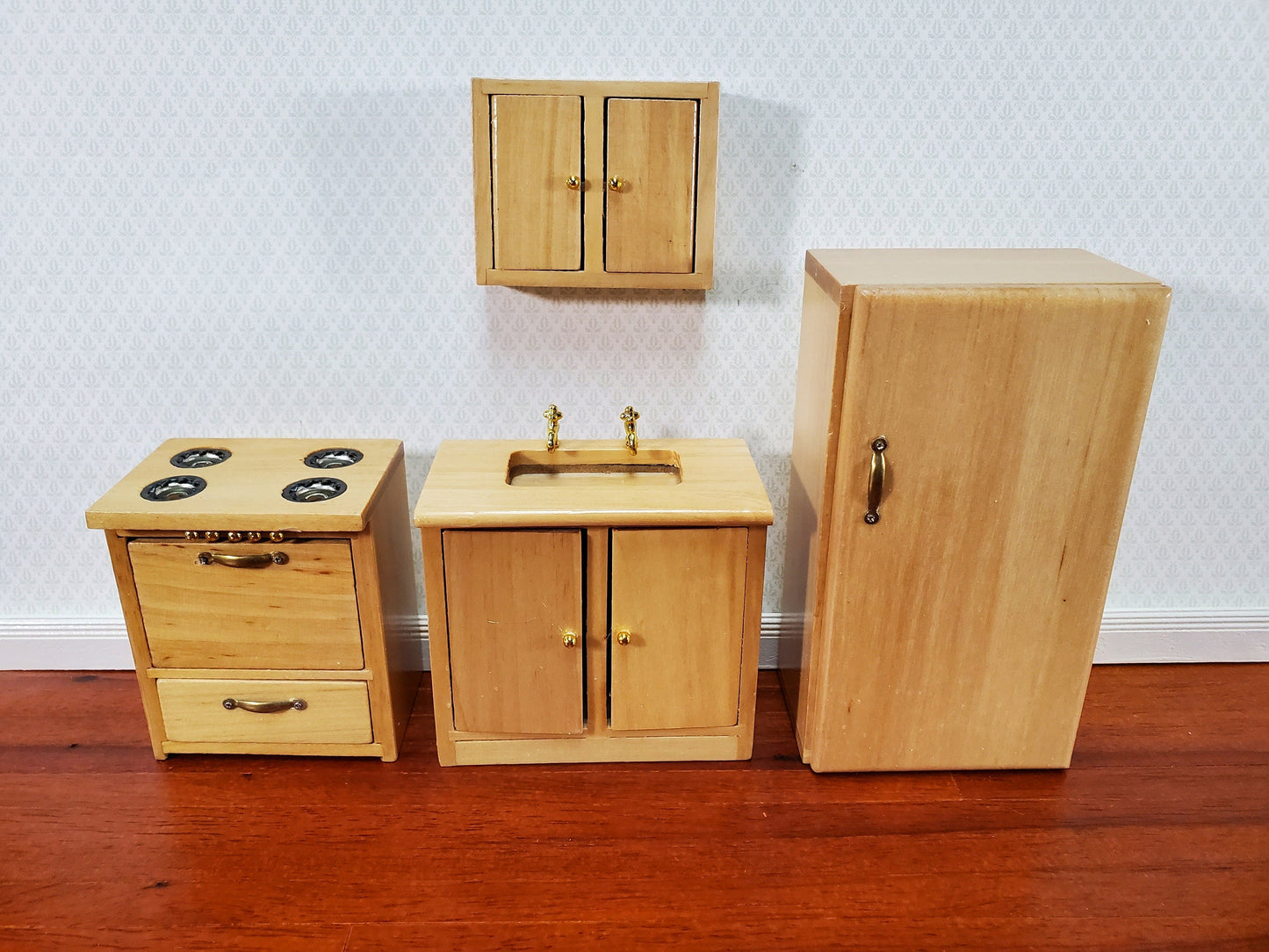 Dollhouse Kitchen Set Stove Refrigerator Sink Cupboard 1:12 Scale Furniture