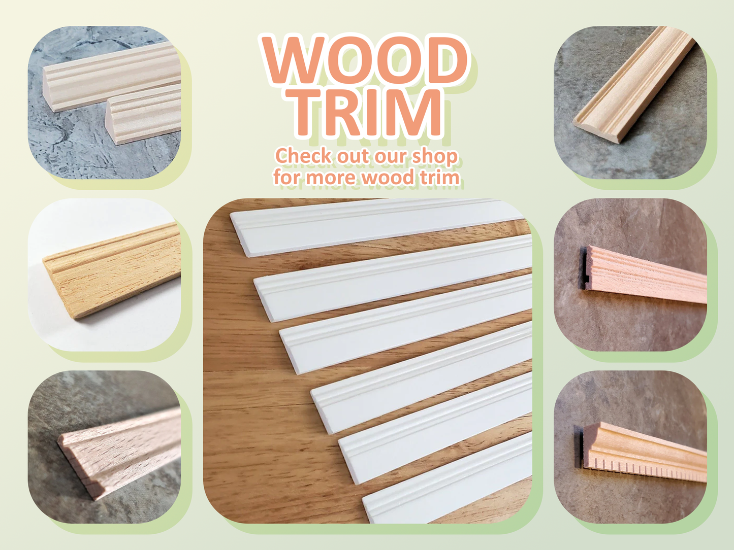 Dollhouse Chair Rail or Picture Frame Molding Trim 1/4" wide x 18" long 1:12 Scale