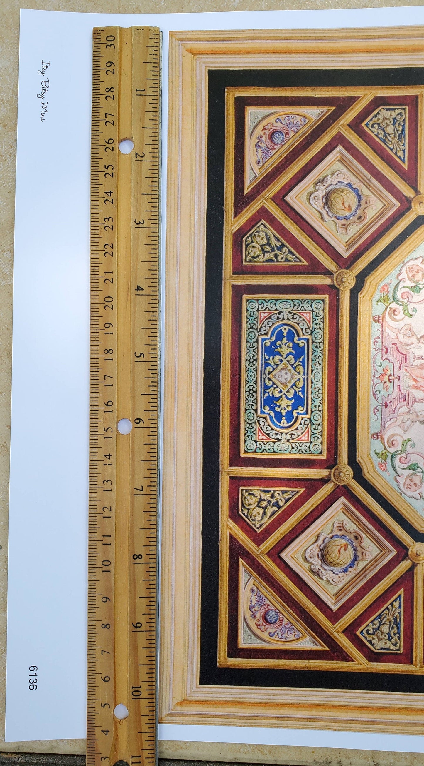 Dollhouse Ceiling Mural Wallpaper Victorian Painted Style 1:12 Scale Itsy Bitsy