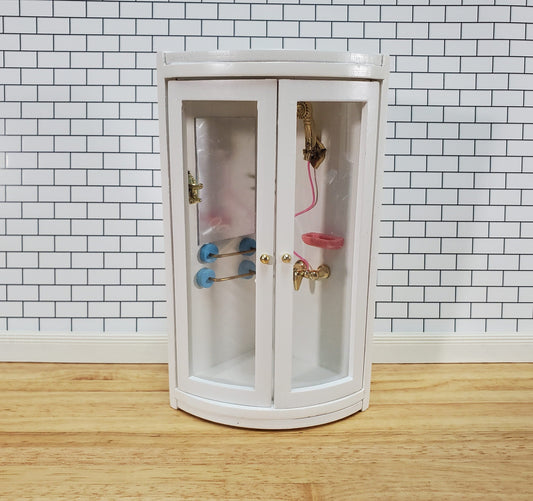 Dollhouse Corner Shower Modern Wood 1:12 Scale Miniature Bathroom White