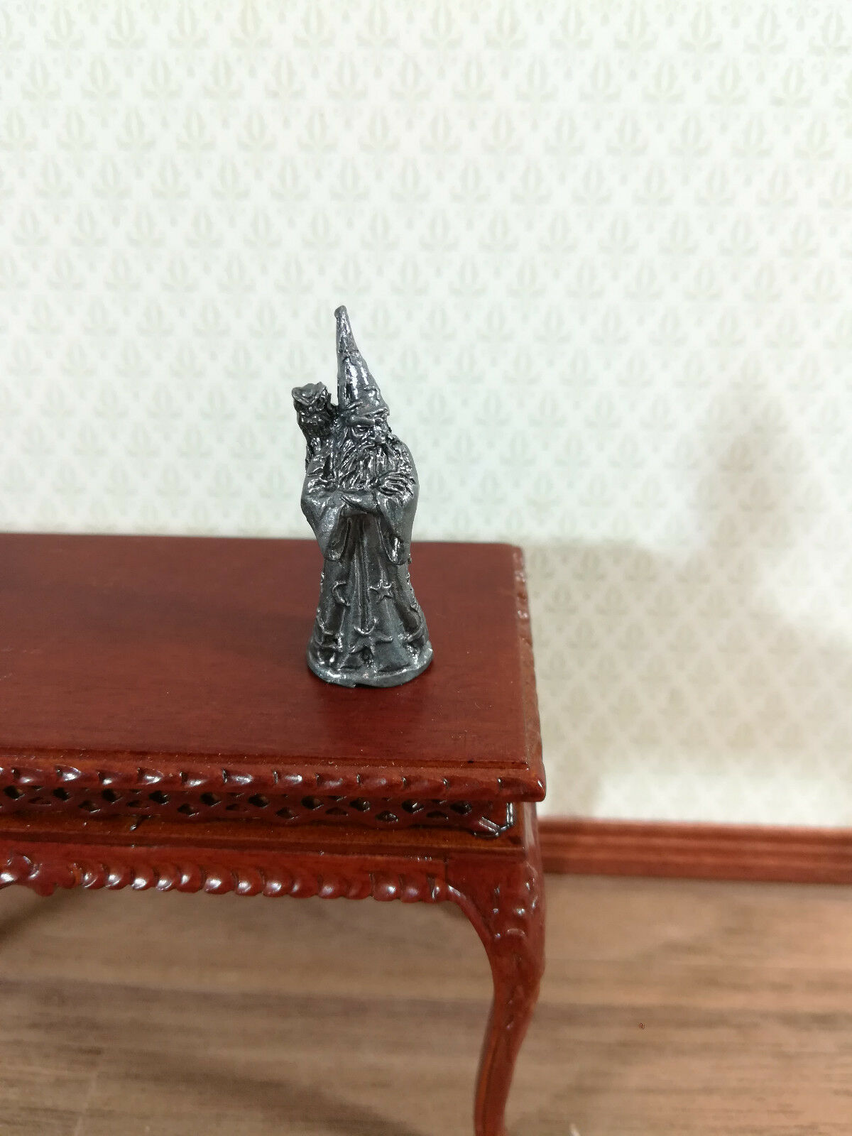 Dollhouse Miniature Wizard with Owl Statue Robed Bearded 1:12 Scale 1 1/4" Tall