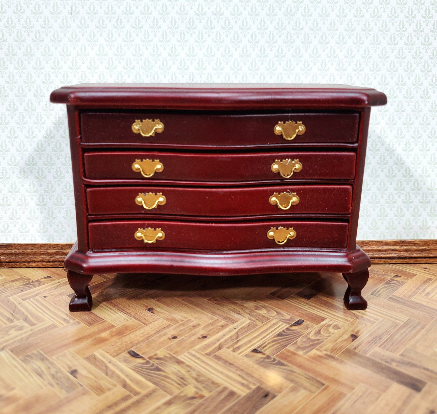 Dollhouse Dresser 4 Drawer Wood Deep Mahogany Finish 1:12 Scale Miniature Furniture