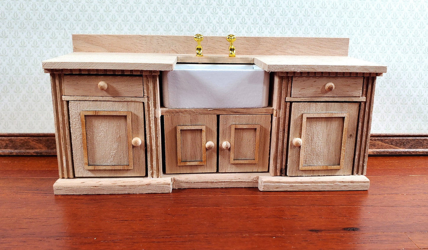 Dollhouse Kitchen Sink with Counter Cabinet 1:12 Scale Miniature Unpainted Wood