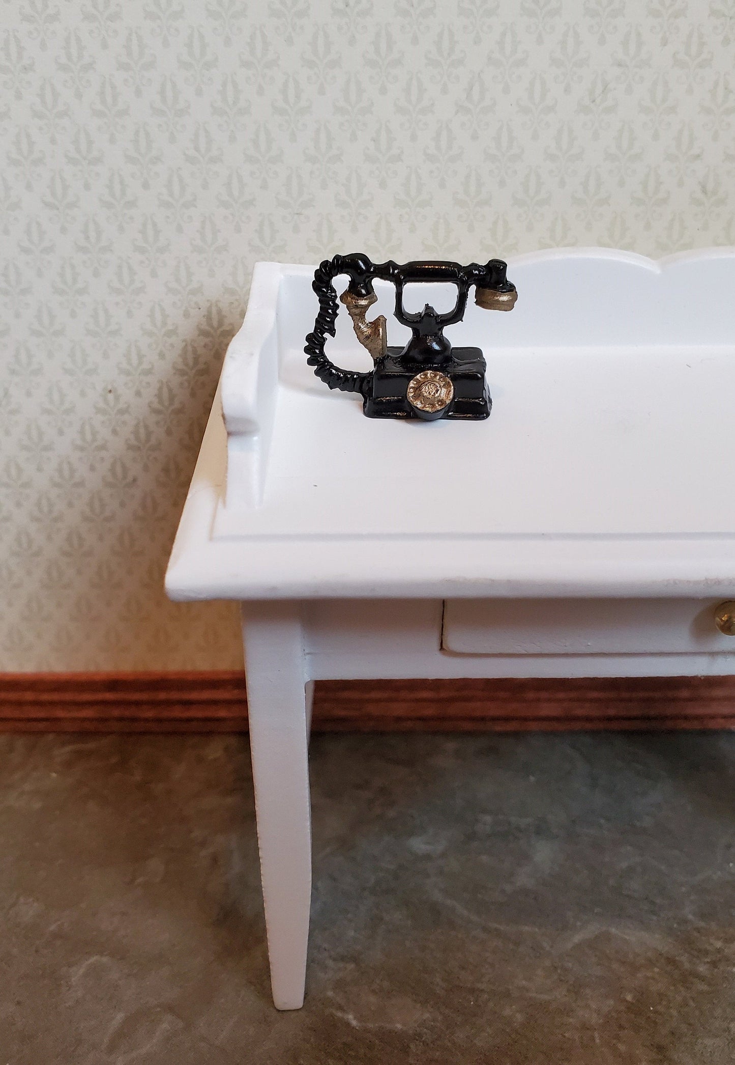Dollhouse HALF SCALE Old Fashioned Victorian Telephone Black Gold 1:24 Miniature