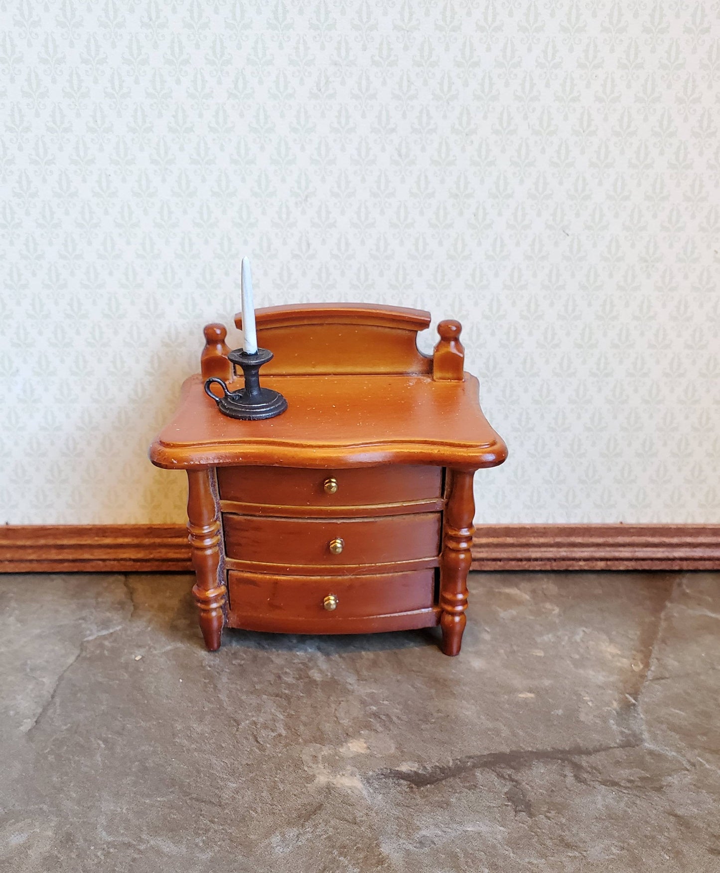 Dollhouse Miniature Chamber Candle Holder with White Candle 1:12 Scale Metal