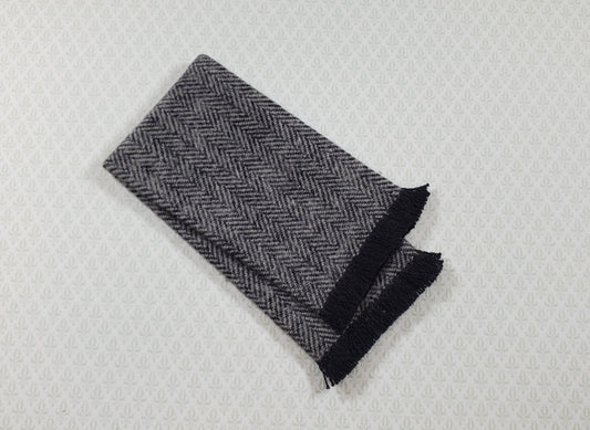 Dollhouse Fringed Blanket Throw Black & White Herringbone Fabric