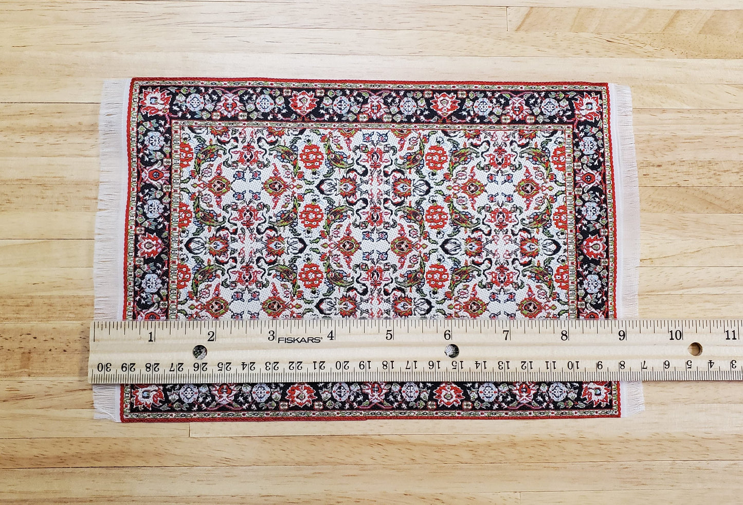 Dollhouse Rug Woven Fabric Large Red White Black 1:12 Scale Victorian Style