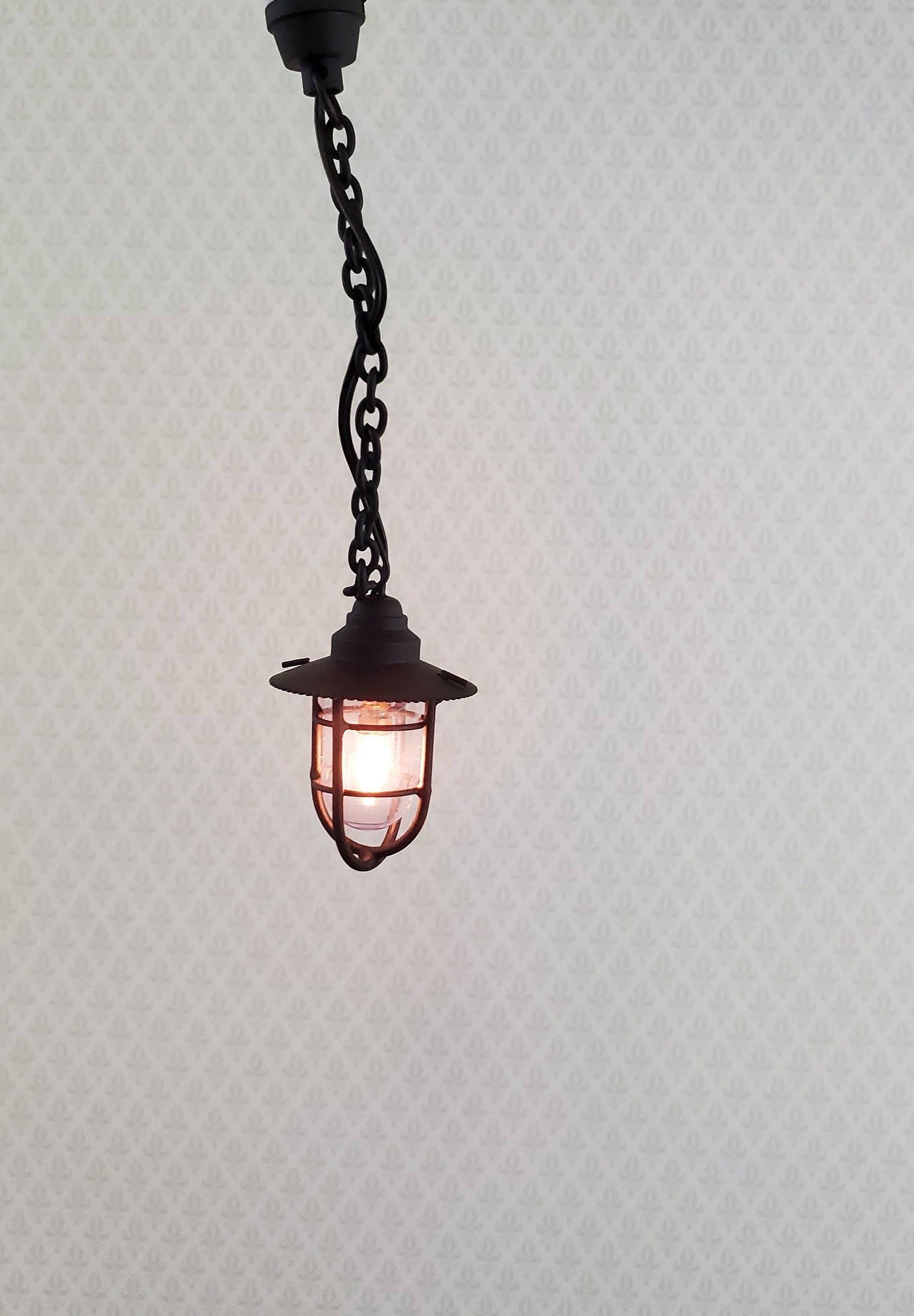 Dollhouse Miniature Hanging Lantern Light Black Vintage Style 12 Volt 1:12 Scale Lighting