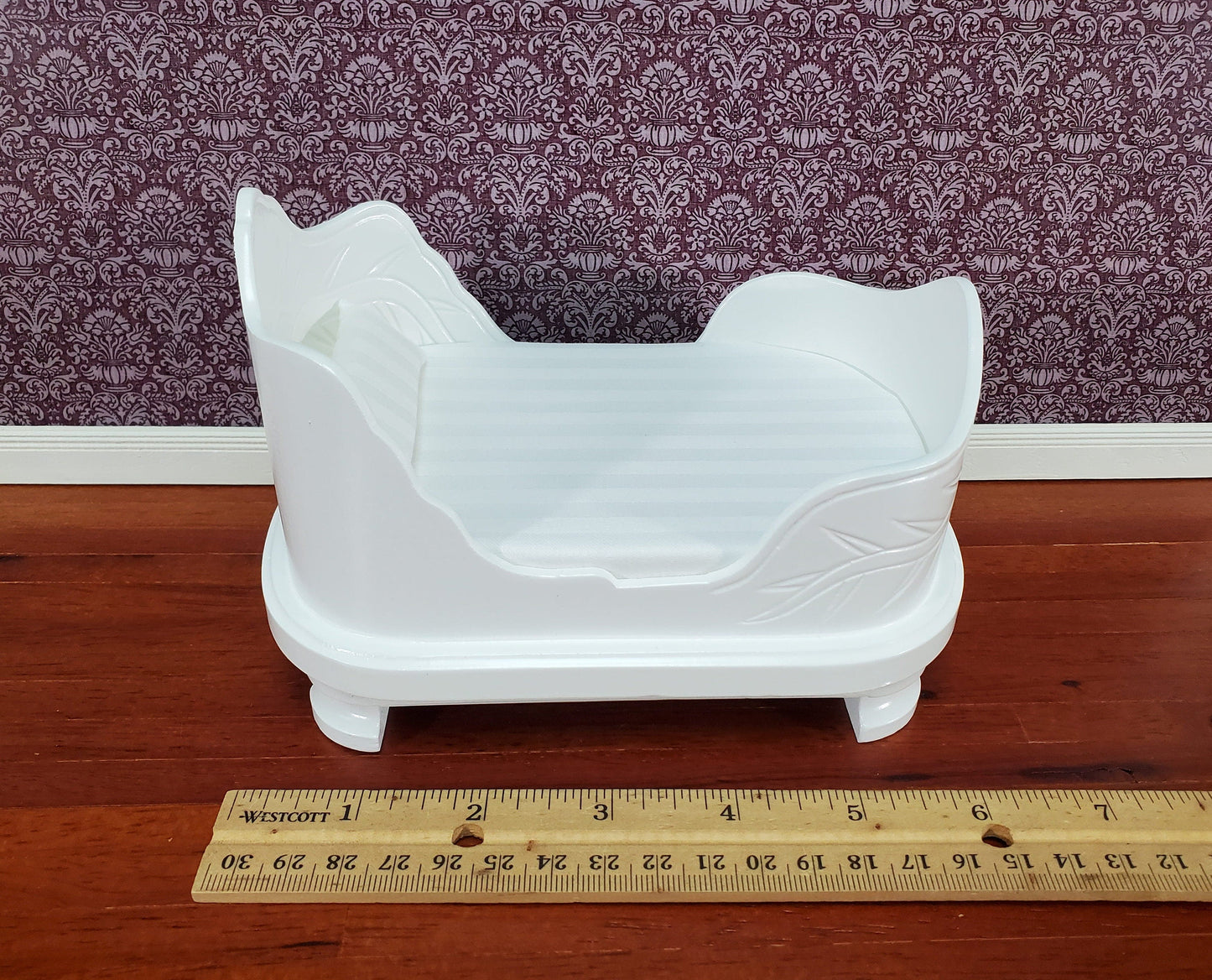 Dollhouse "Belter" Curved Bed White Finish Large 1:12 Scale Miniature Furniture