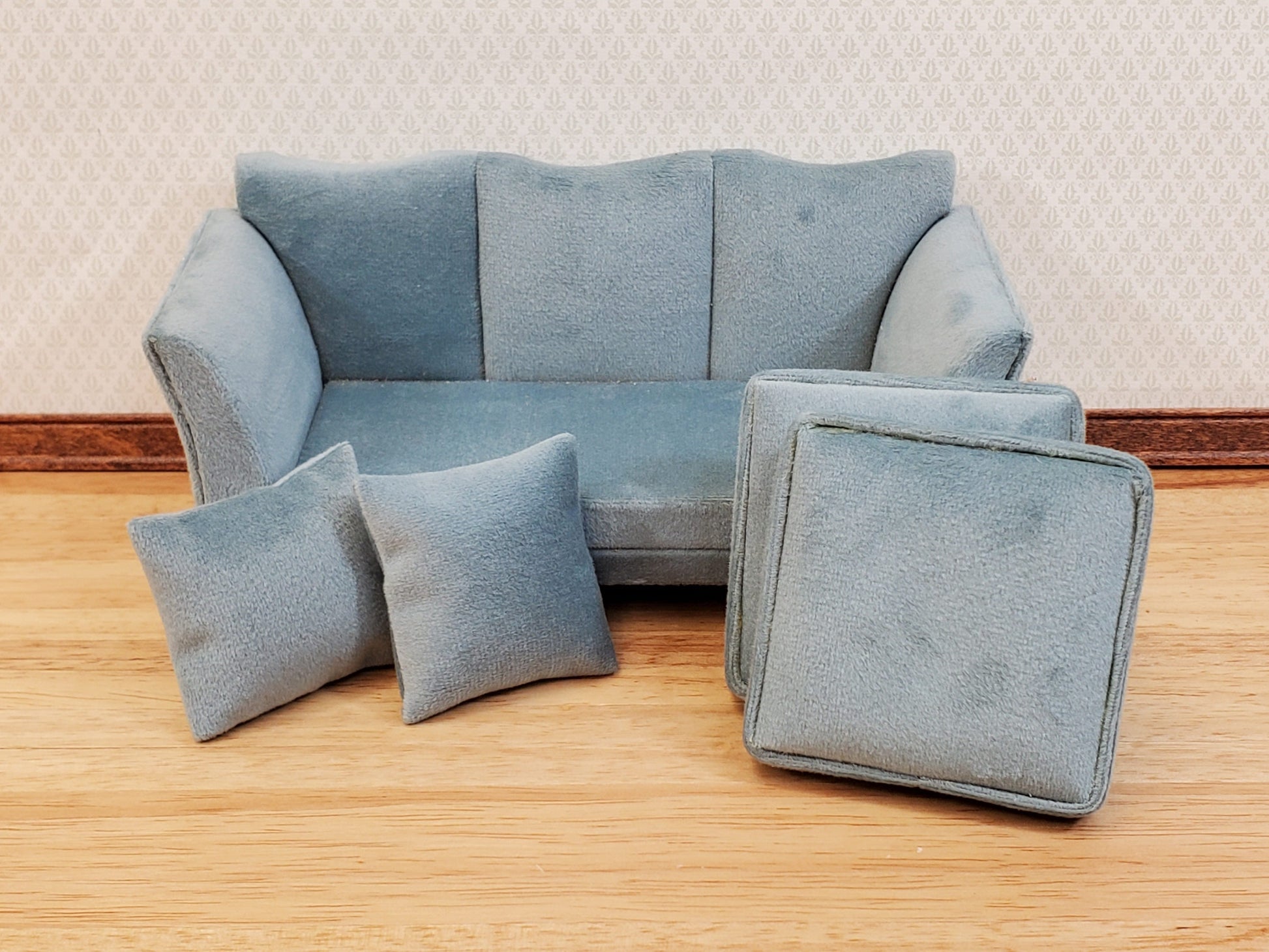 Dollhouse Sofa Couch Gray/Blue Modern Style 1:12 Scale Miniature Furniture