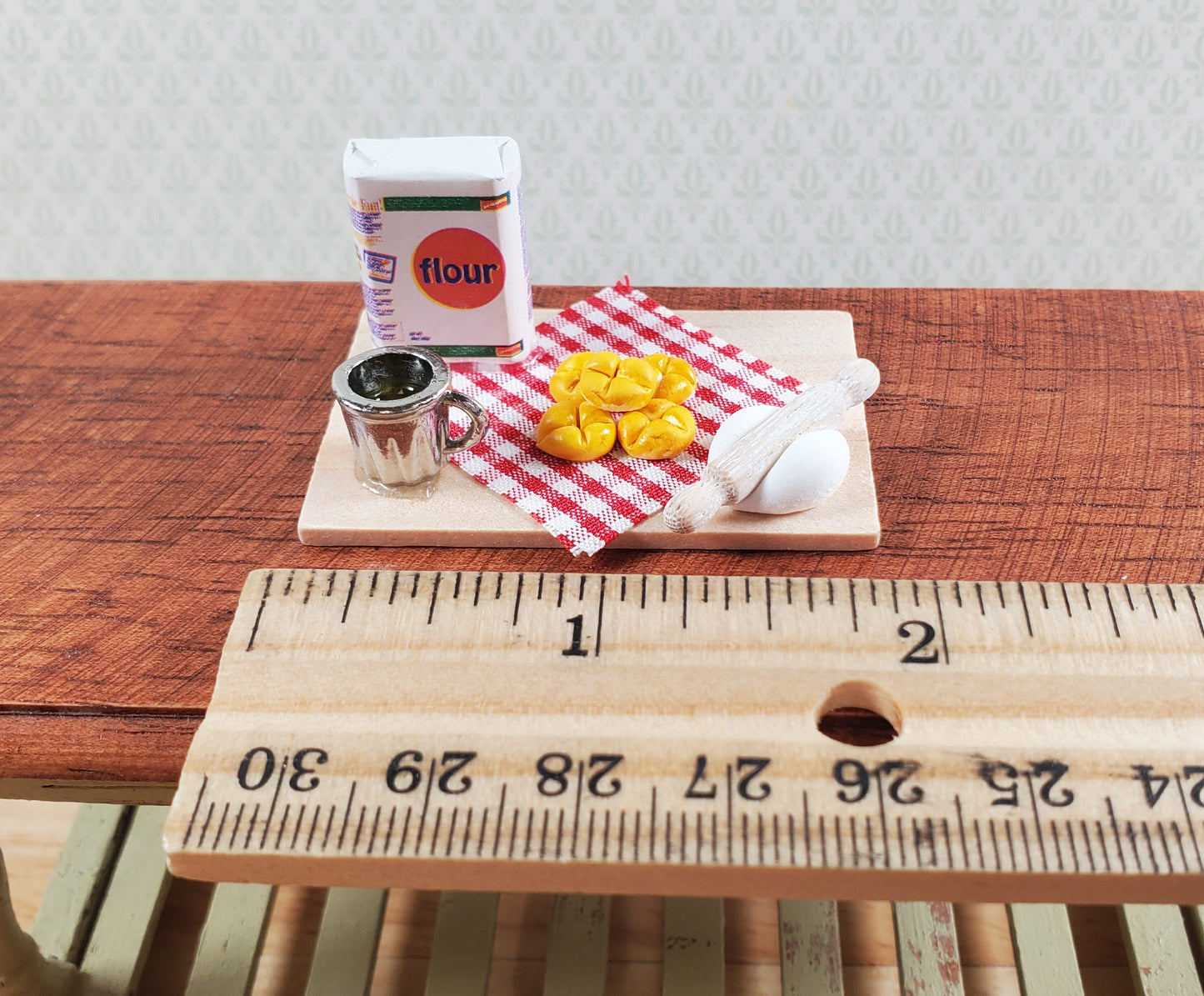 Dollhouse Biscuit Baking Set on Board Rolls 1:12 Scale Miniature Food Kitchen