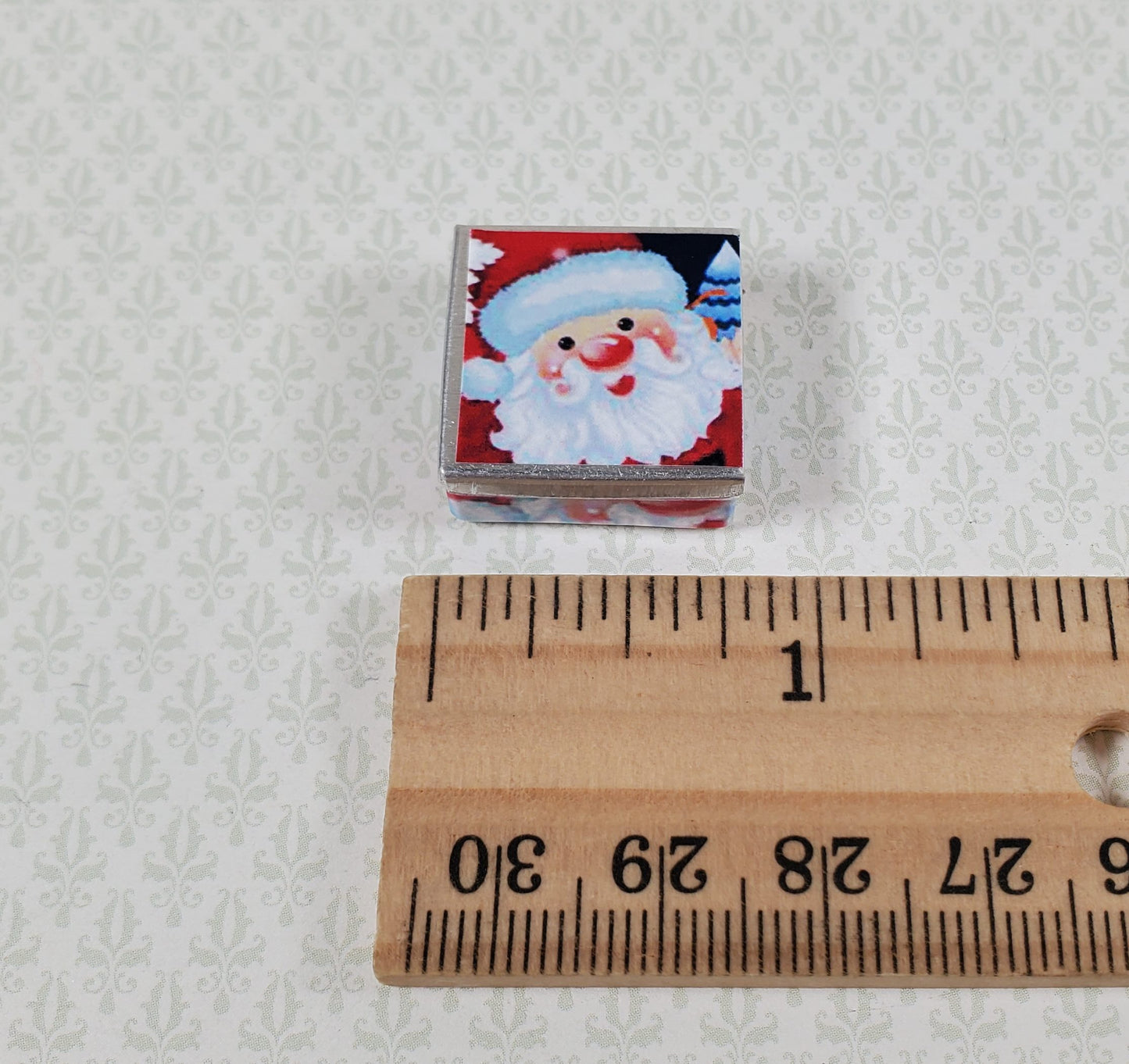 Dollhouse Christmas Santa Cookie Tin Square Empty 1:12 Scale Miniature