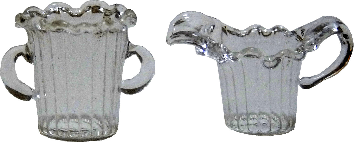 Dollhouse Clear Glass Fluted Creamer & Sugar Bowl Set 1:12 Scale Miniature