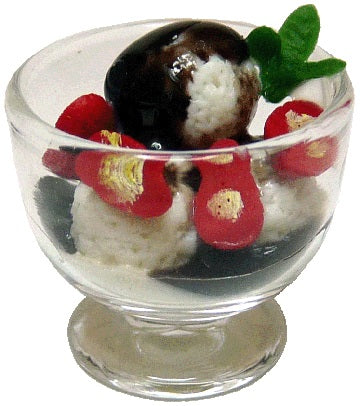 Dollhouse Chocolate Drizzle Ice Cream in Glass Bowl 1:12 Scale Miniature Food
