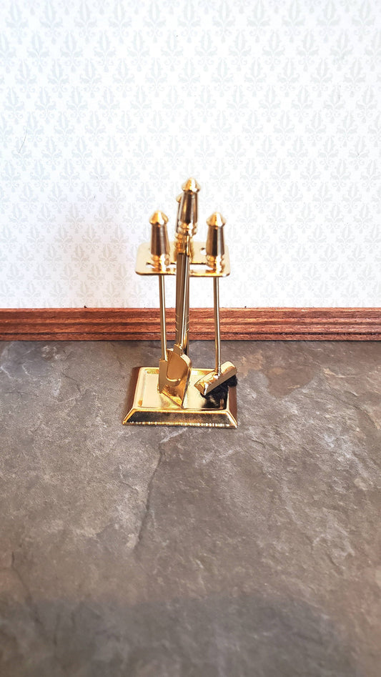 Dollhouse Miniature Fireplace Accessory Set Shovel Broom Poker Gold 1:12 Scale