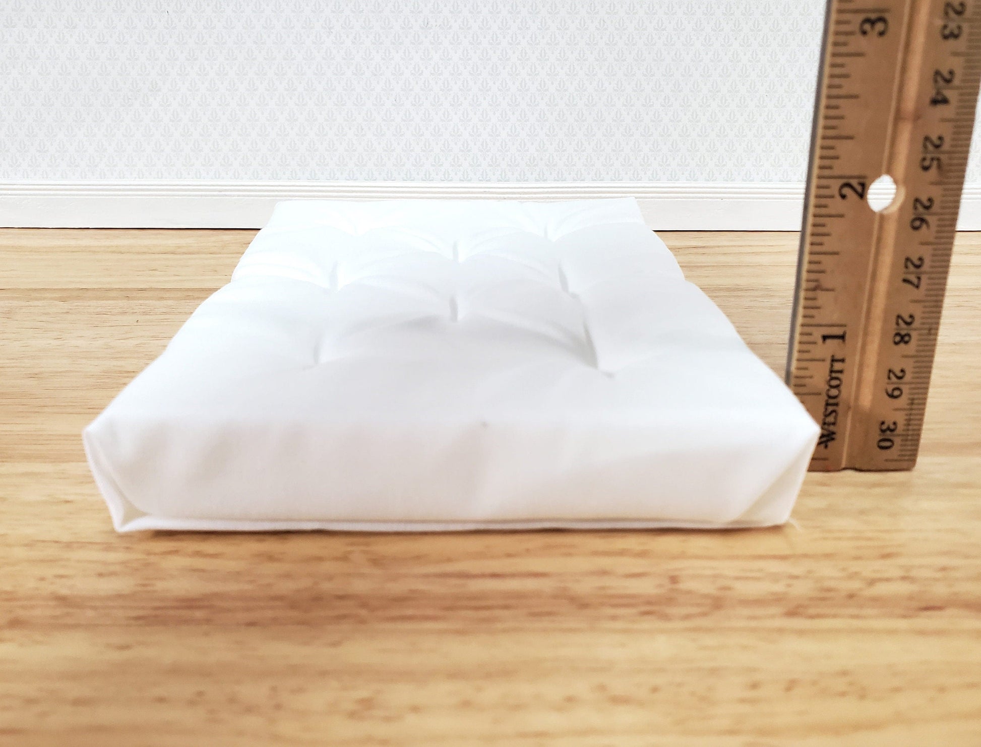 Dollhouse Doll Double Mattress White Tufted 1:12 Scale Miniature Bedroom 6 1/4" Long