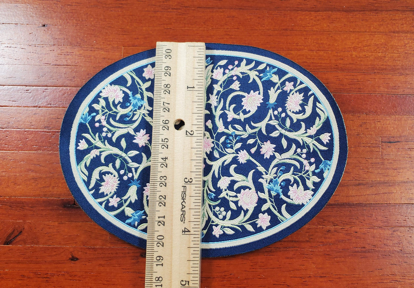 Dollhouse Oval Rug Fabric Navy Blue Pink Floral 1:12 Scale Miniature