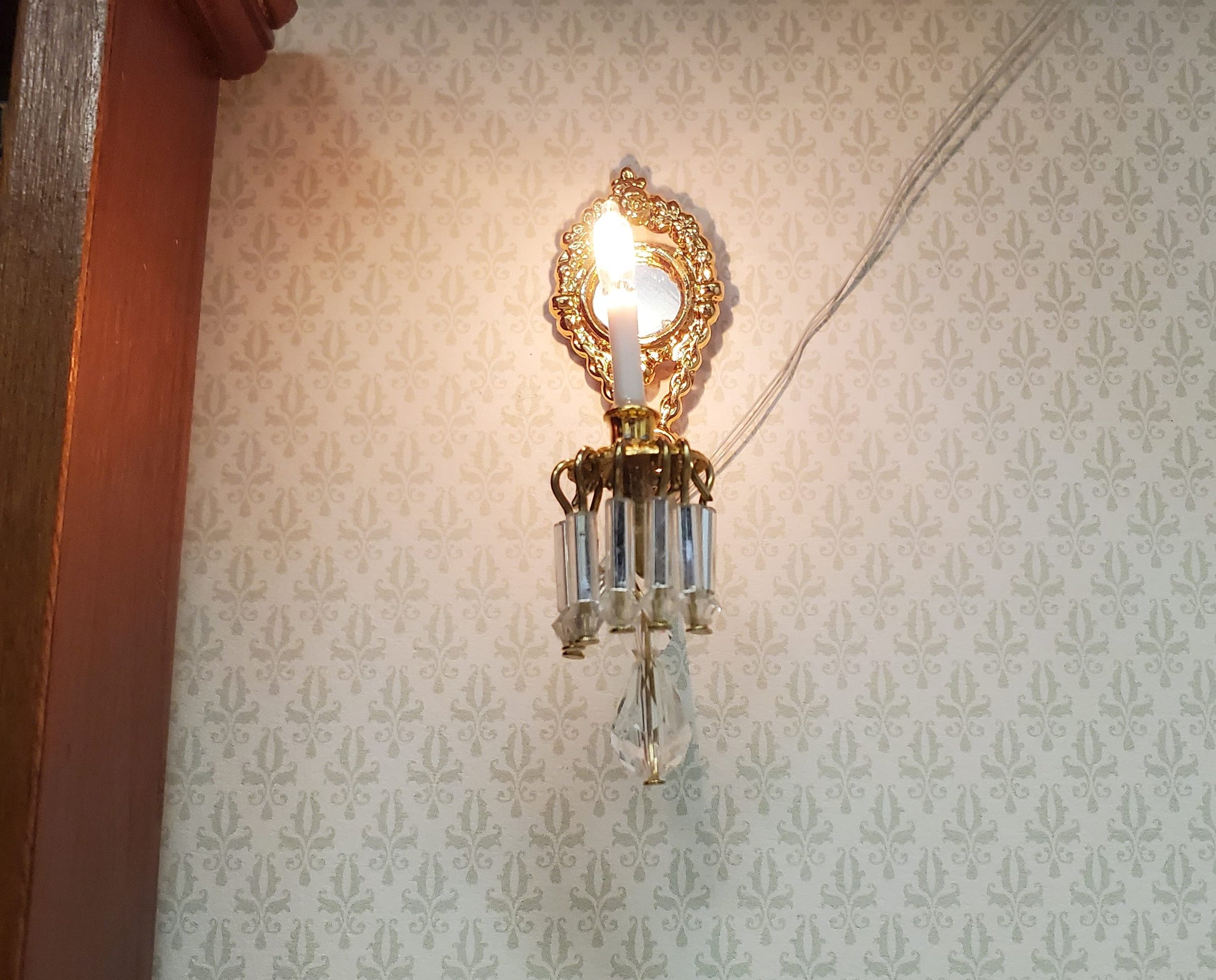 Dollhouse Crystal Wall Sconce with Pendant 12 Volt 1:12 Scale Miniature Handmade