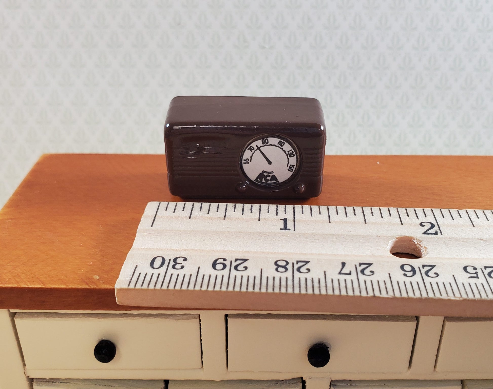 Dollhouse Box Radio Retro Style Brown Painted Metal 1:12 Scale
